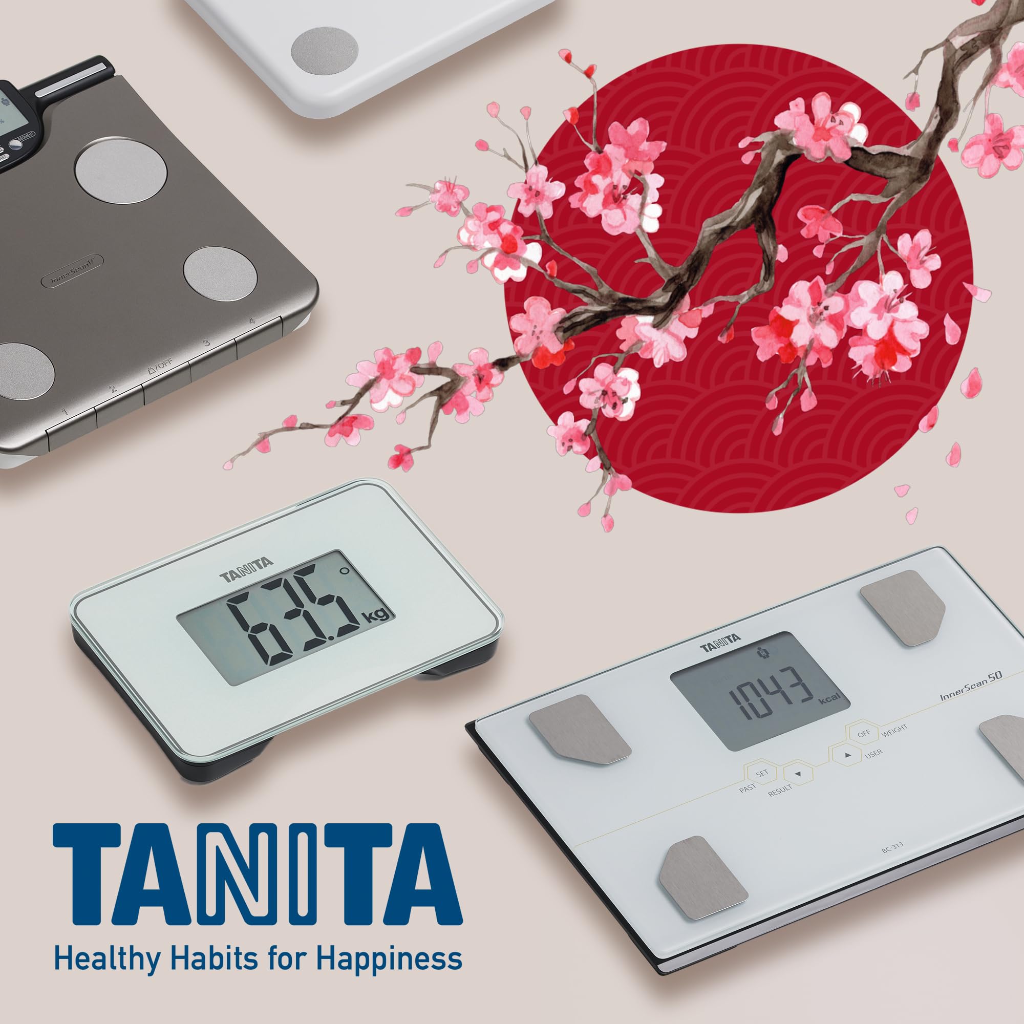 TANITA HD-386 La Bilancia da Bagno Digitale più Piccola al Mondo, Facile da Trasportare, Colore Bianco Perla