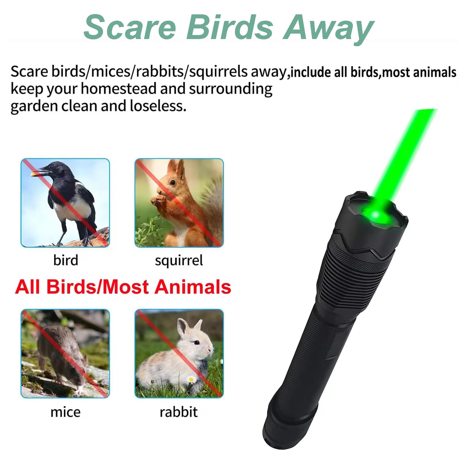 Linterna Portátil con Láser De Luz Verde para Ahuyentar Aves, Repelente De Pájaros Láser De Mano con Función De Linterna, Dispositivo Recargable para Ahuyentar Palomas Y Gorriones