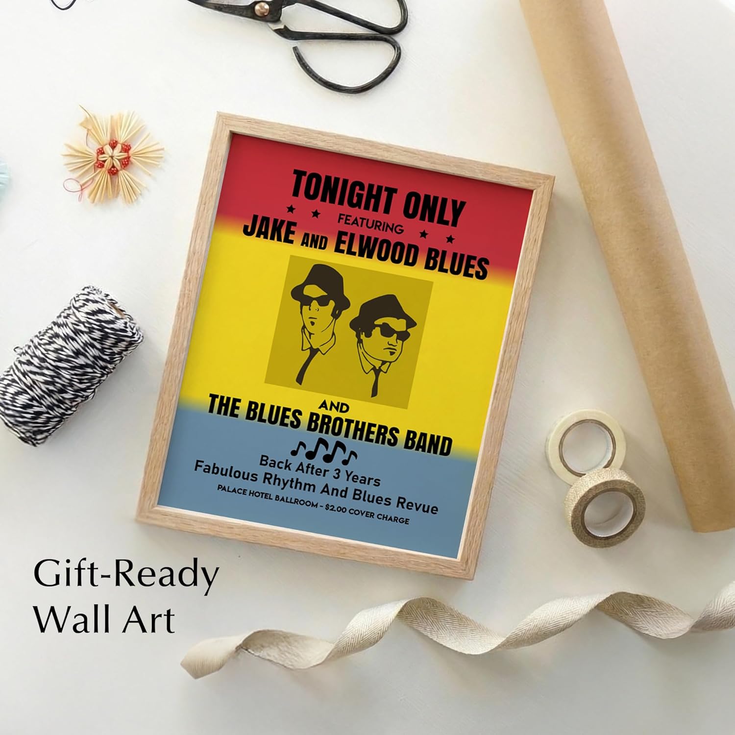 Tonight Only-Jake & Elwood Blues-The Blues Brothers Band Vintage Wall Art Decor, Retro TV Wall Art w/John Belushi-Dan Aykroyd Silhouette Print (Natural Framed, 8 x 10 inches)