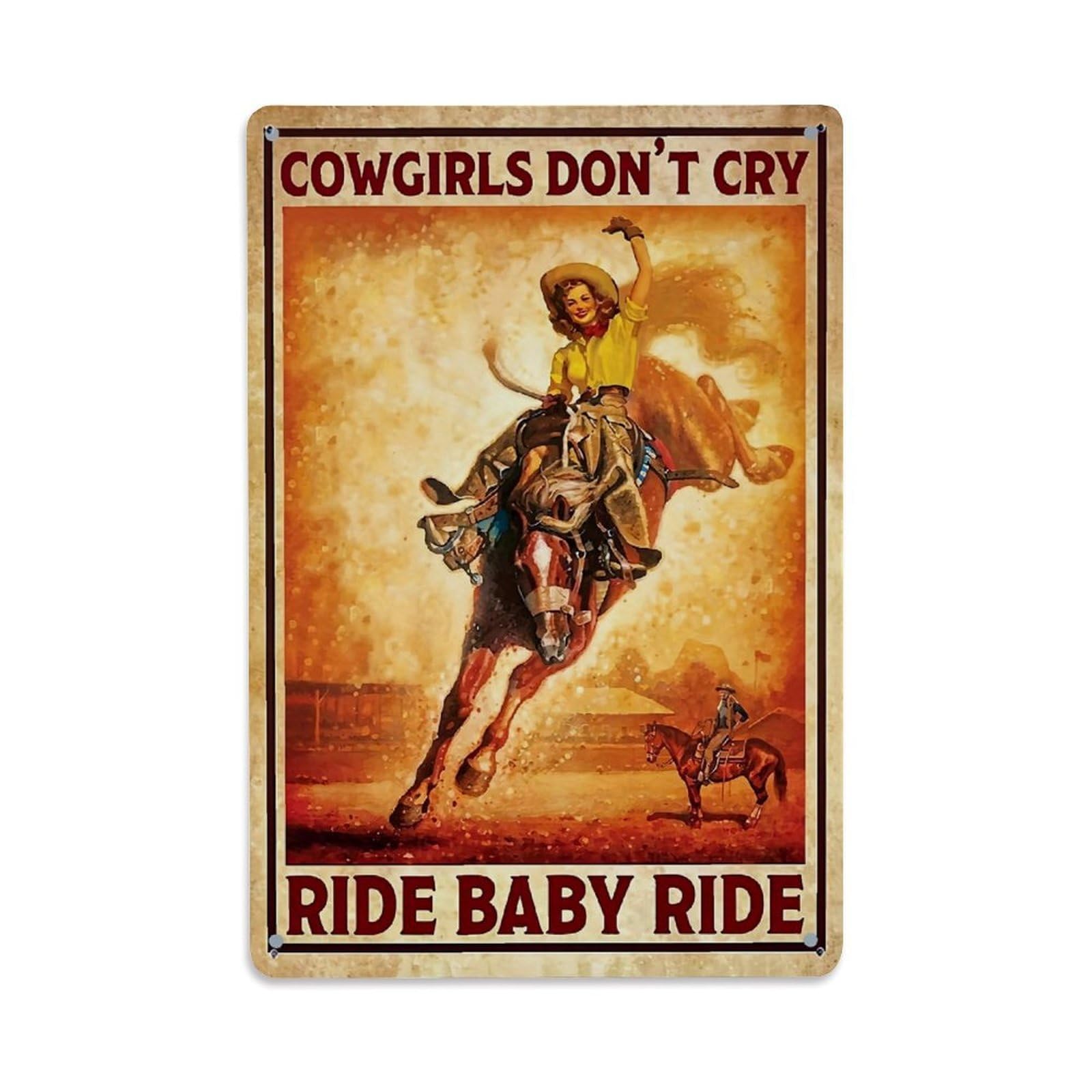 Jdyaojiesheng Vintage Cowgirl Riding Horse Western Scene Tin Sign Retro Metal Wall Decor Metal Poster, Home Bar Garage Farmhouse Cafe Wall Art Decoration 8X12inches