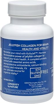 Longevity by Nature, KollaJell Collagen Peptides Brain Supplement, Memory Pills and Focus Supplement for Brain Health and Cognitive Support, 60 Capsules
