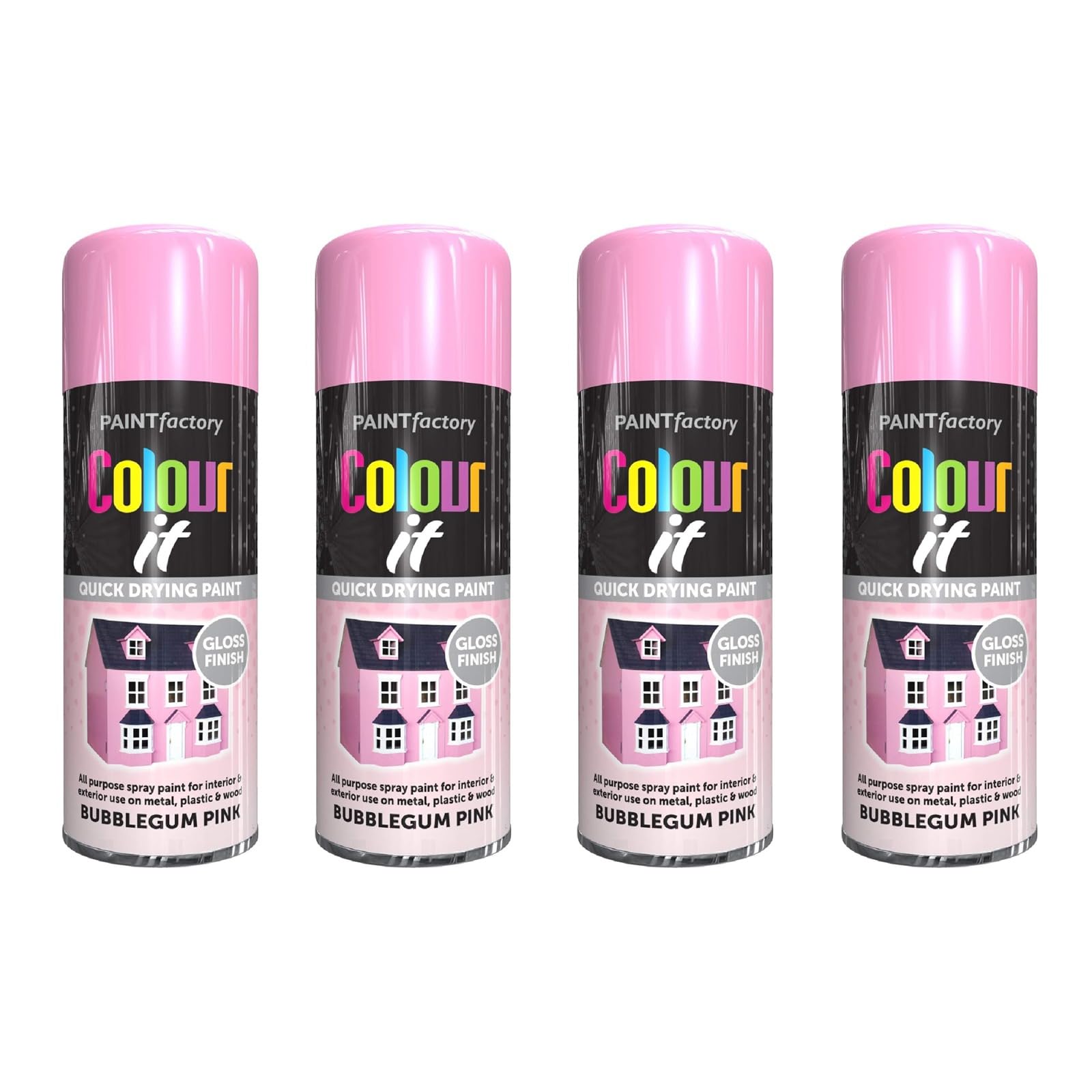 Ysamax 4Pcs All Purpose Bubble-Gum Pink Gloss Spray Paint, Both Interior And Exterior Use, Quick Drying Paint, Versatile Uses, Aesthetic Appeal, 400Ml, (4Pcs)