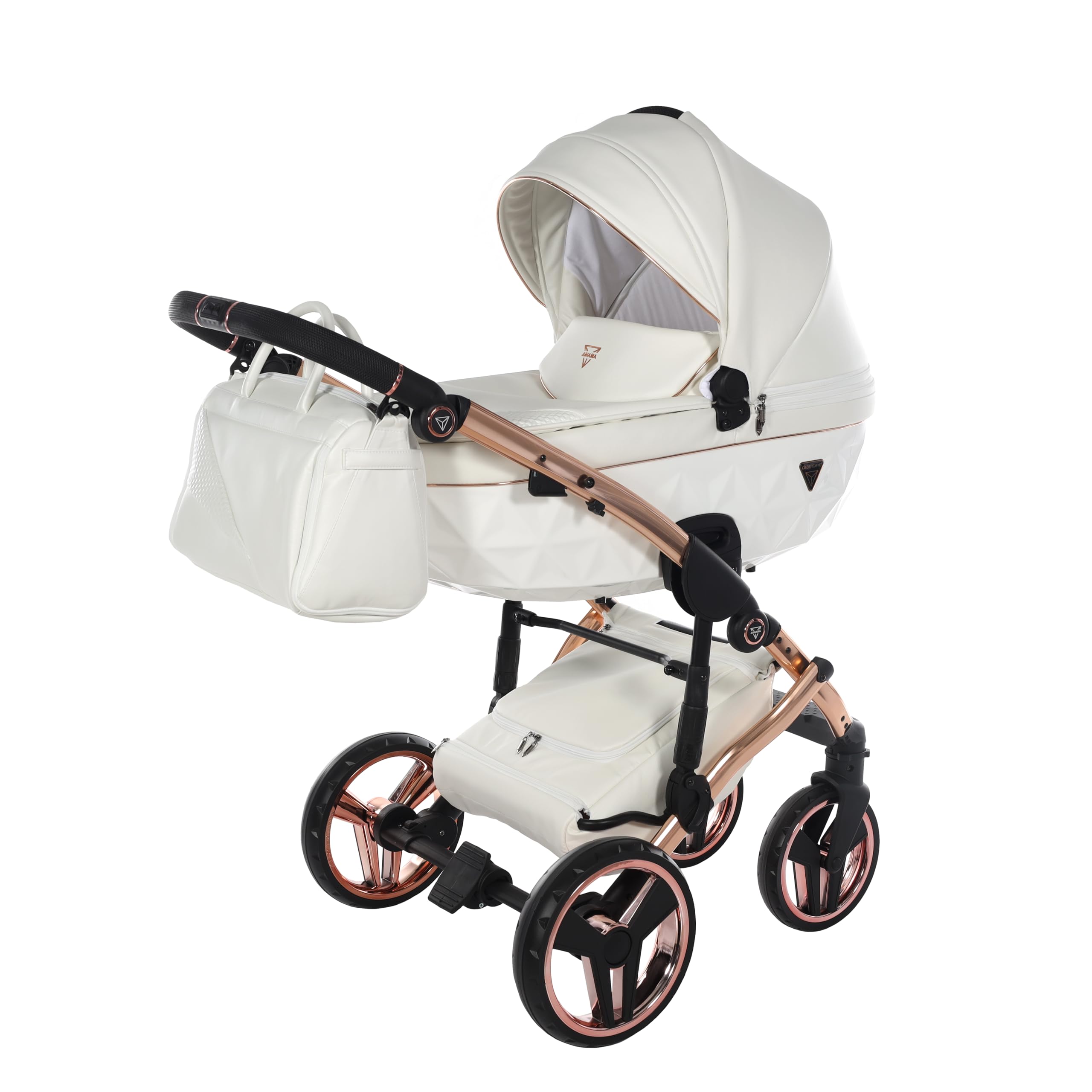 Junama Passeggino TRIO Diamond Fluo Individual 16 Bianco e Rame - 2in1 3in1 4in1 + ombrellino (4 in 1 con Base ISOFIX)