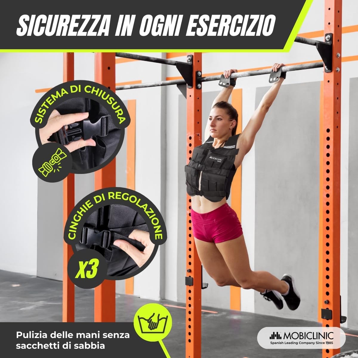 Mobiclinic®, Gilet Con Zavorra, 10/20kg, Regolabile, Tessuto Oxford 600D, Peso Incluso, Strisce Riflettenti, Gilet con Zavorra Per Aumentare Il Carico E L'intensità Dell'Allenamento, Iron