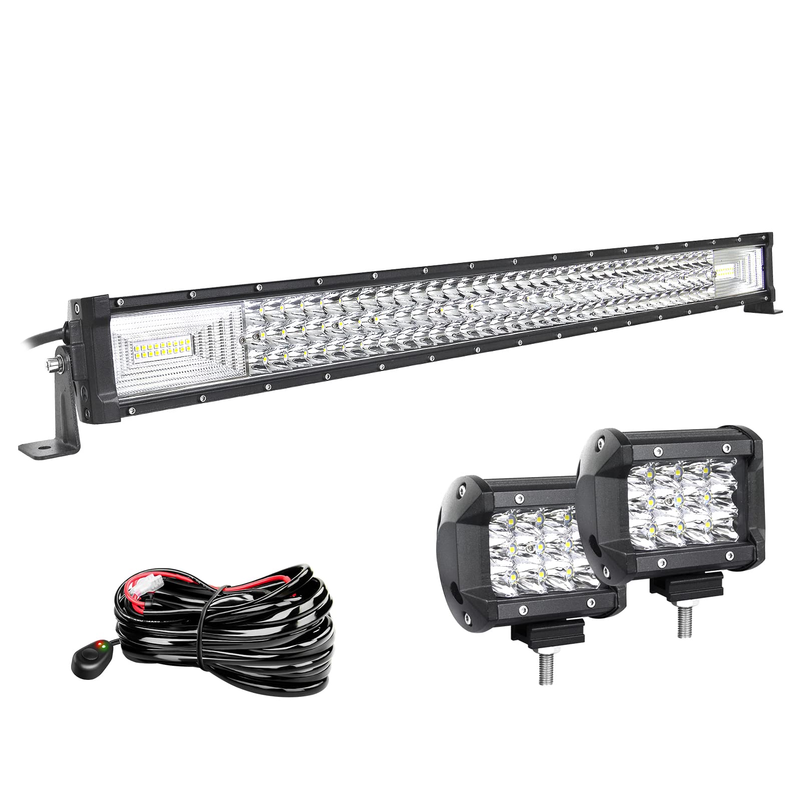 Willpower Barra Led 32 pulgadas 81cm 405W + 2pcs Focos Led 10cm 36W + Arnés de Cableado Barra de Luz LED 12V 24V IP67 Largo Alcance Faro Led Trabajo 6000k para 4x4 Tractor Coche Camion Barco Offroad