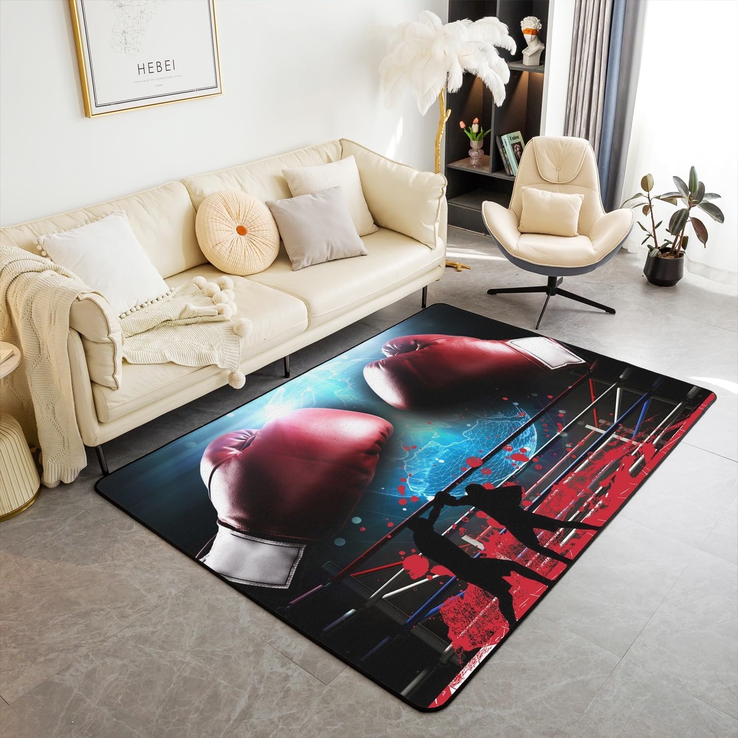 Tapis rampant enfant avec gants de boxe 3D pour chambre et couloir