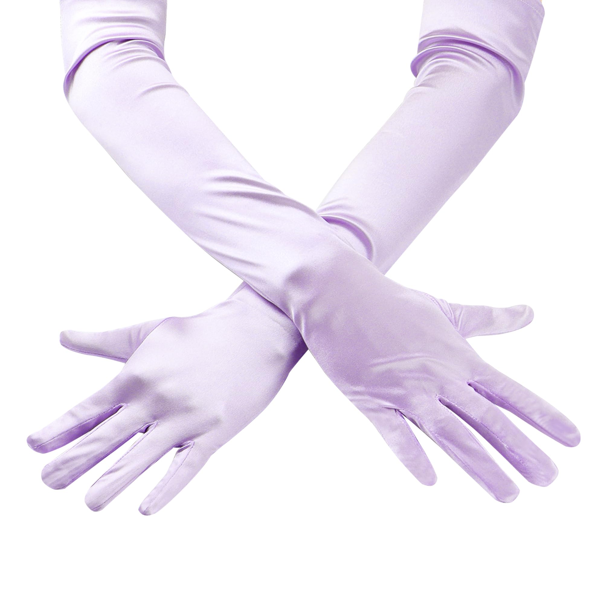 Junart Women's Light Purple-1Pair Long Satin Gloves,Elegant Elbow Length Gloves For Opera Party, Wedding, Evening Dresses,Carnival Costume, Dance (Light Purple)