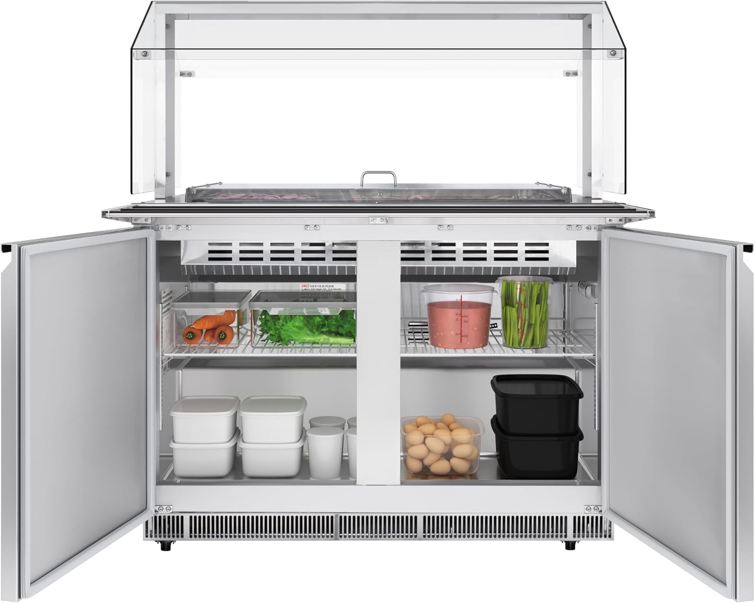 KoolMore 48 in. Commercial Refrigerated Prep Station with Sneeze Guard and Buffet Slide, 9 Pans with Covers and Two Adjustable Shelves in Stainless-Steel, ETL Listed (KM-RBT-48CSFG)