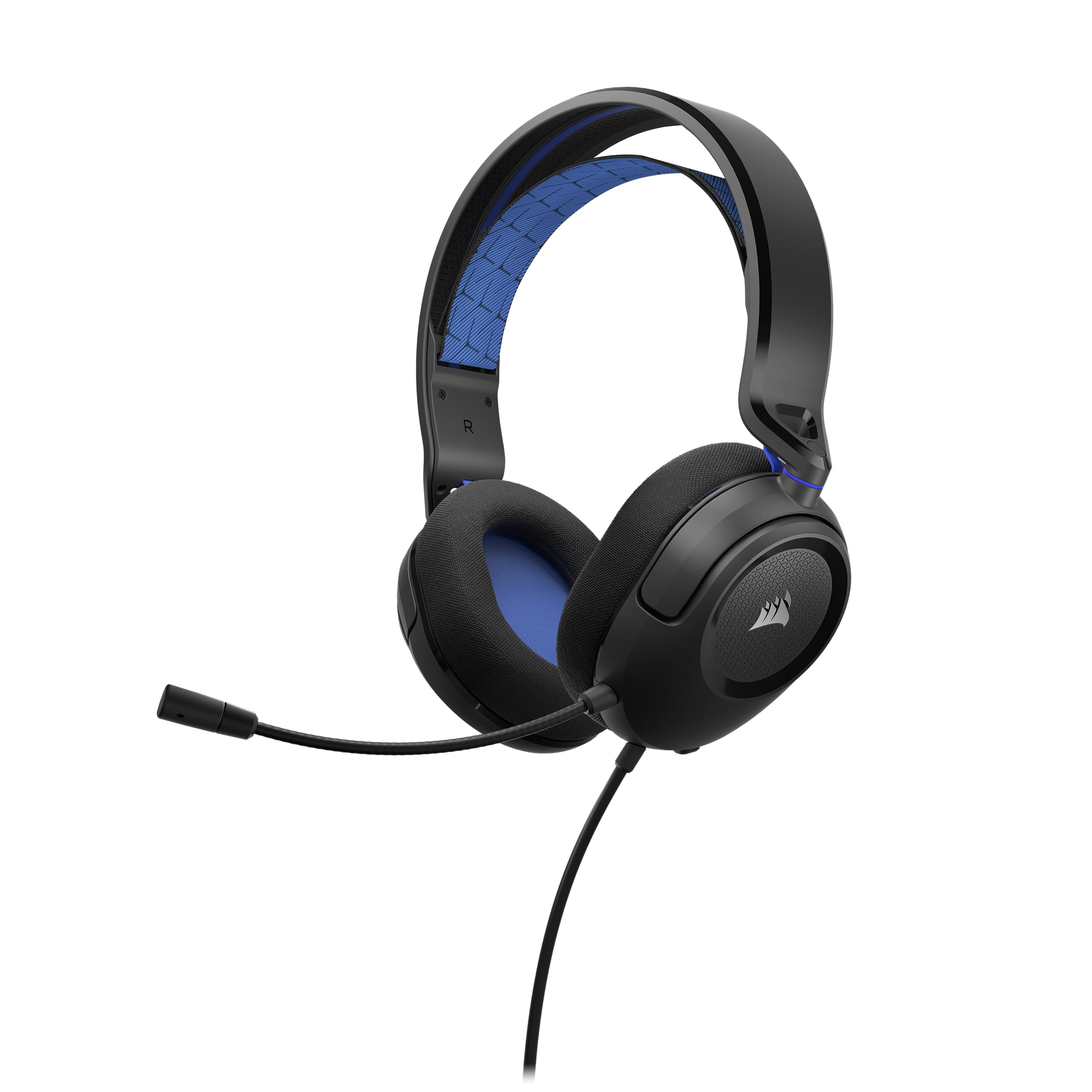Corsair Hs35 V2(Universal 3.5Mm Wired Connectivity with Pc,Xbox,Ps, 50Mm Audio Drivers,Floating Headband,Omni-Directional Mic,On Ear Wired Headphones Volume Controls), Carbon,Blue
