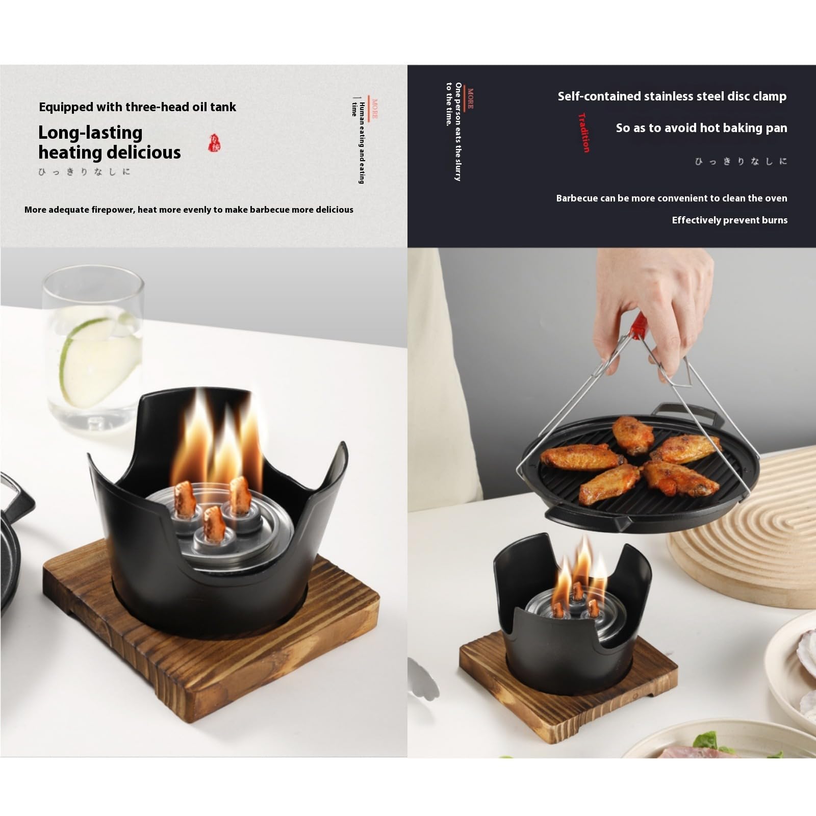 Przenośny wewnętrzny grill na węgiel drzewny, mini grill Hibachi z drewnianą ramą, stop aluminium, idealny na kemping, do domu, grilla, gotowania na świeżym powietrzu