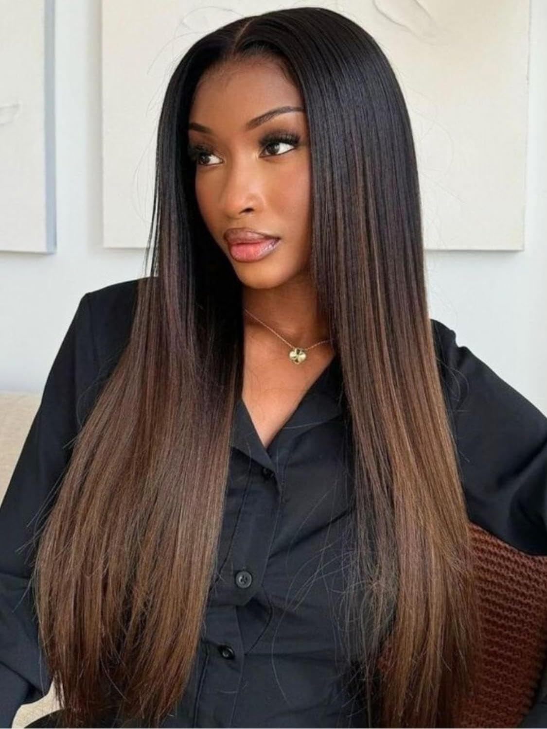 Beauty Forever Light Yaki Straight Glueless Wigs Human Hair Pre Plucked Pre Cut Black to Chestnut Brown 7x5 Bye Bye Knots Lace Front Wear and Go Drawstring Wig Beginner Friendly 150% Density 18inch