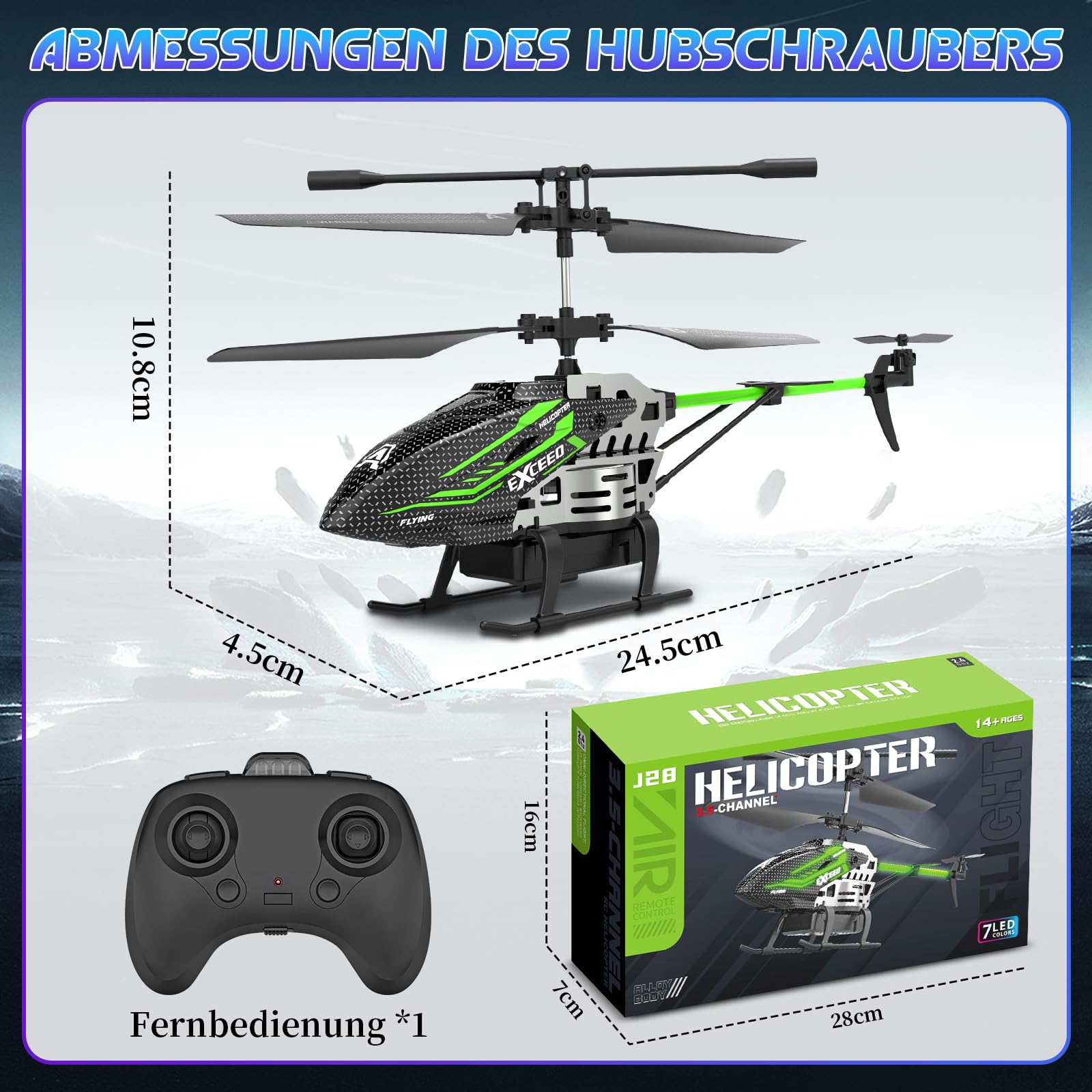 Helikopter zdalnie sterowany, 2,4 G, helikopter RC, samolot ze światłem LED, 3,5-kanałowy, żyroskopter i stała wysokość dla dzieci