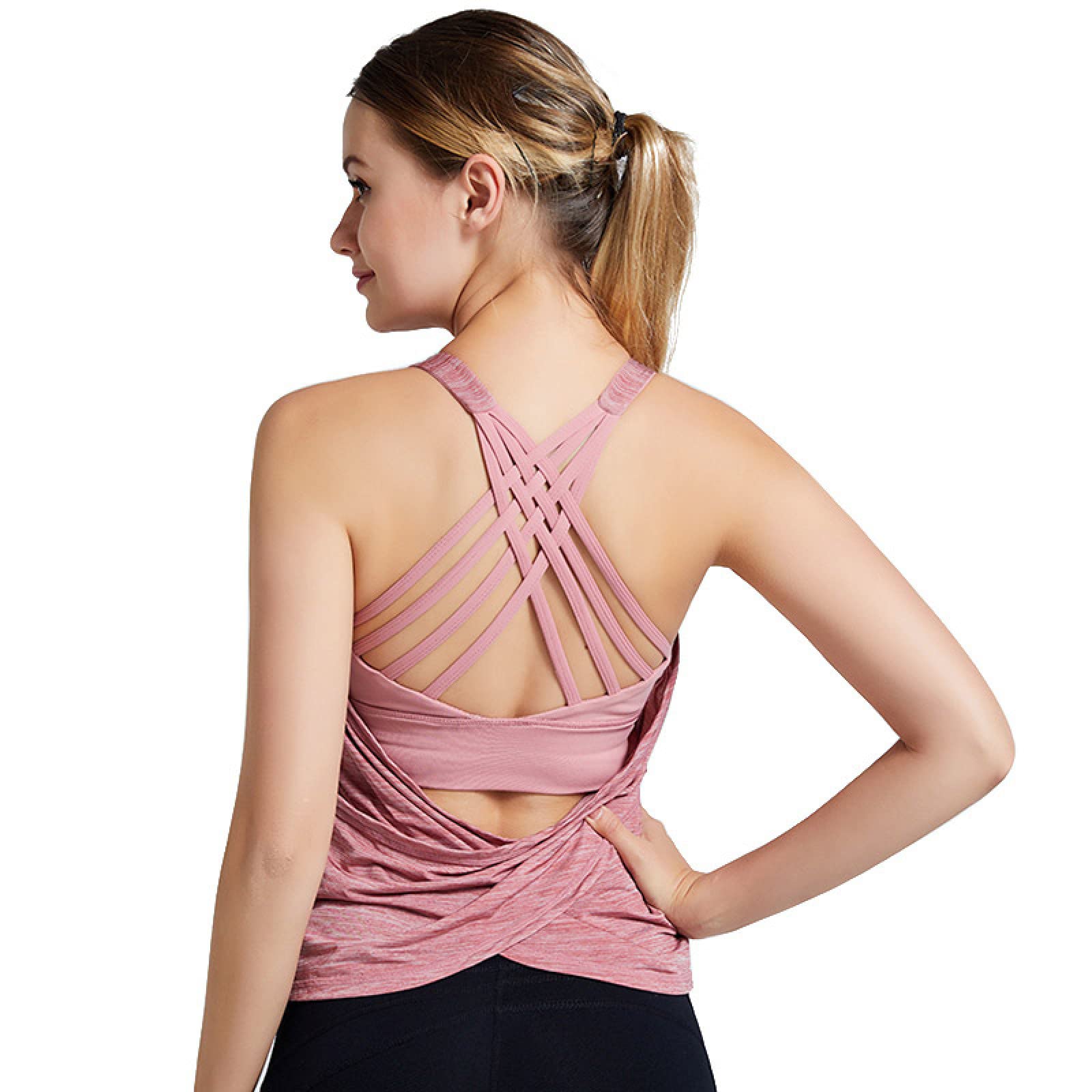 Reggiseno Sportivo Donna Magliette Fitness con Reggiseno per Le Donne Palestra Cinturino Incrociato in Nylon Accogliente Falso in Due Pezzi Abbigliamento Sportivo da Corsa Yoga Allenamento S