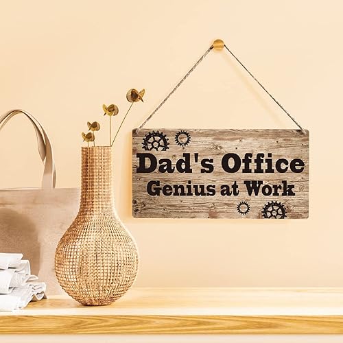 Miniatura 2 de Letrero colgante de madera con texto en inglés "Genius At Work" para papá, decoración retro para pared, decoración del hogar, 12 x 6 pulgadas