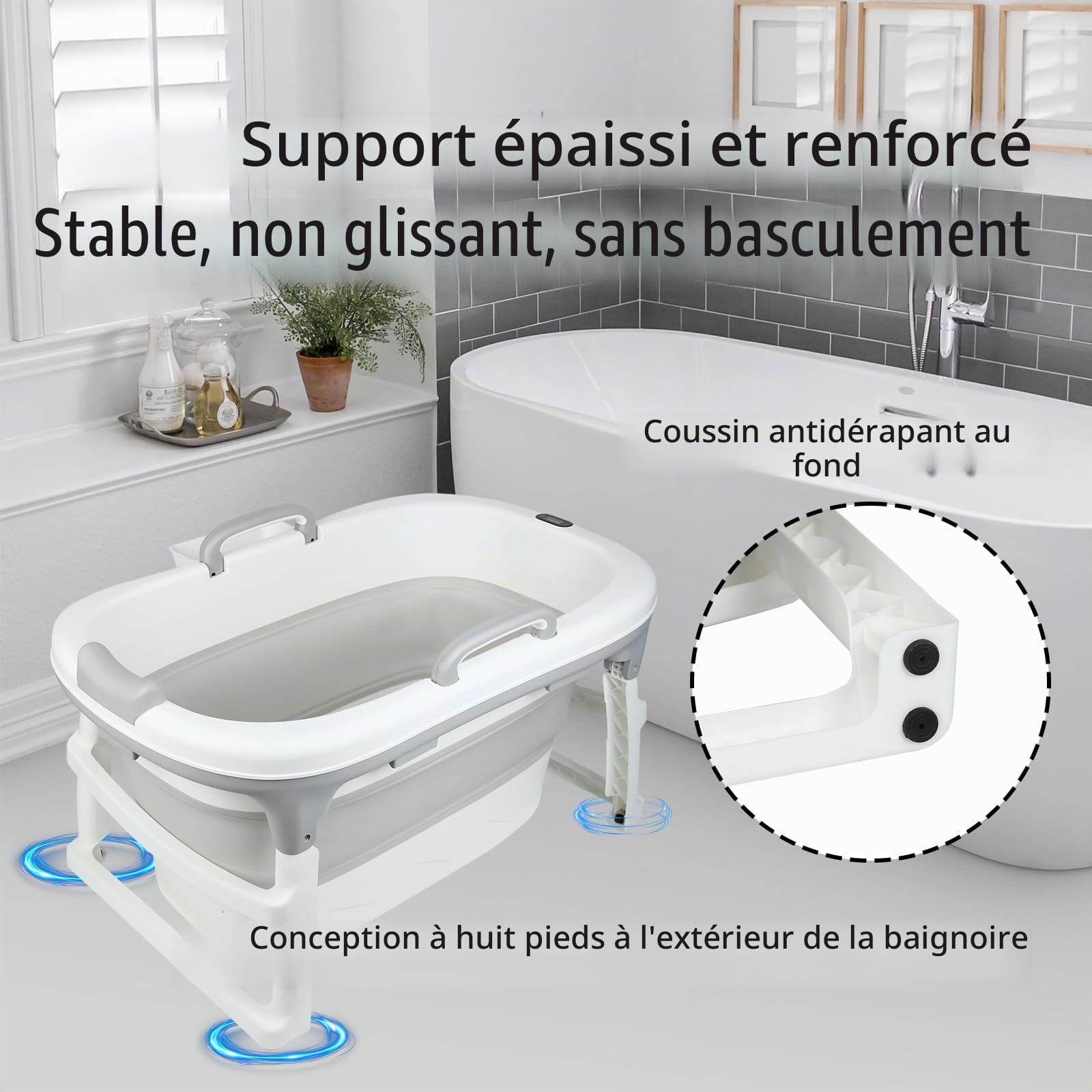 Grand Baignoire Pliable Bébé, Douche Bebe XXL, Pieds Antidérapants, Bouchon de Vidange -3 en 1 (Gris, 99x62x52.9cm)