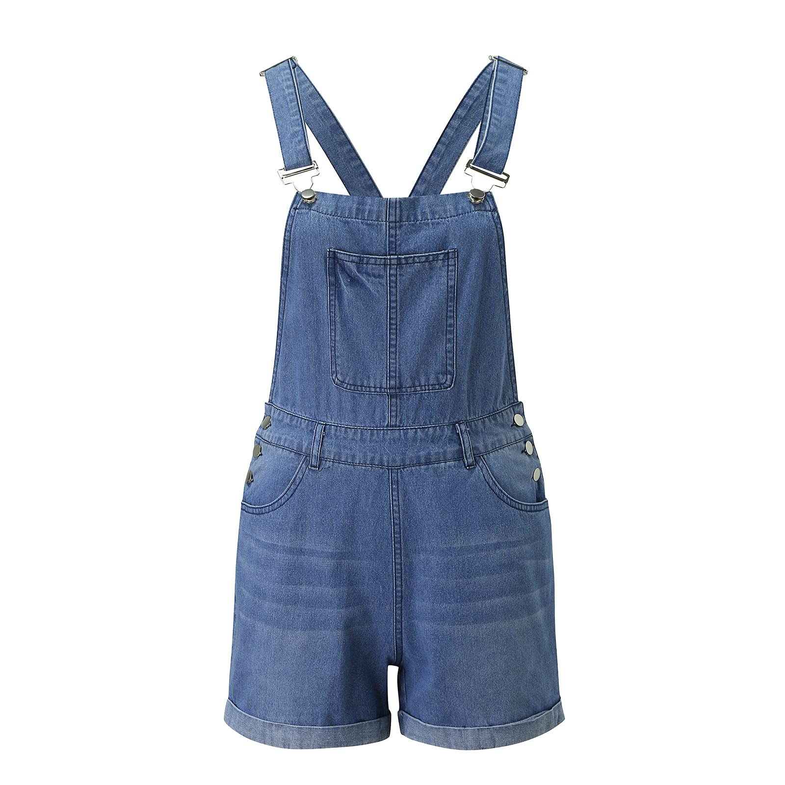 Generisch Salopette courte en jean pour femme - Salopette de travail pour femme - Pantalon court en jean baggy - Salopette en denim avec poches - Salopette vintage avec boutons - Jeans évasé
