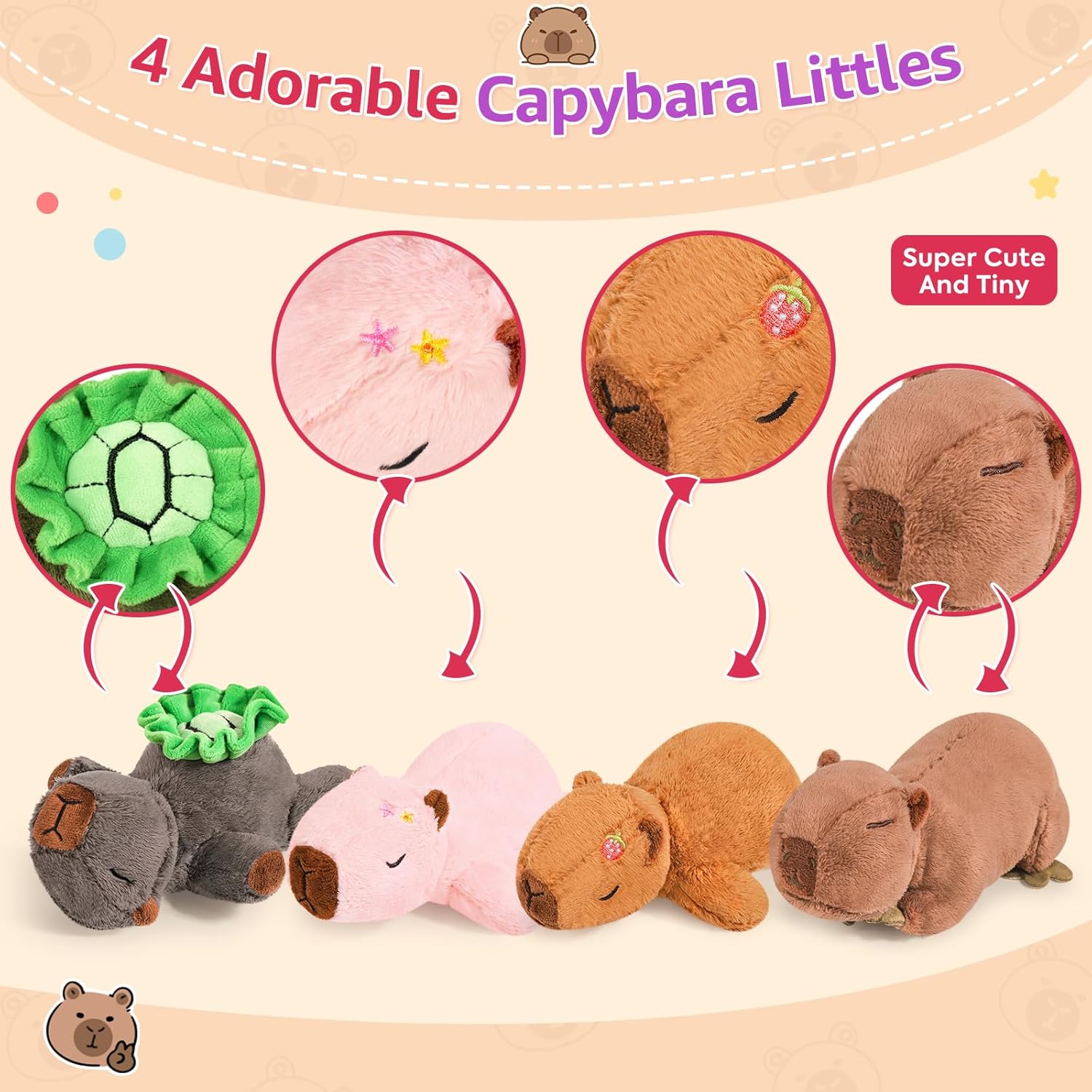 Ditucu 5Pcs Capybara Stuffed Animal Mommy 16.5 inch with 4 Babies 6.6 inch Family Set Cute Plushies Toys Gifts for Kids - Image 6
