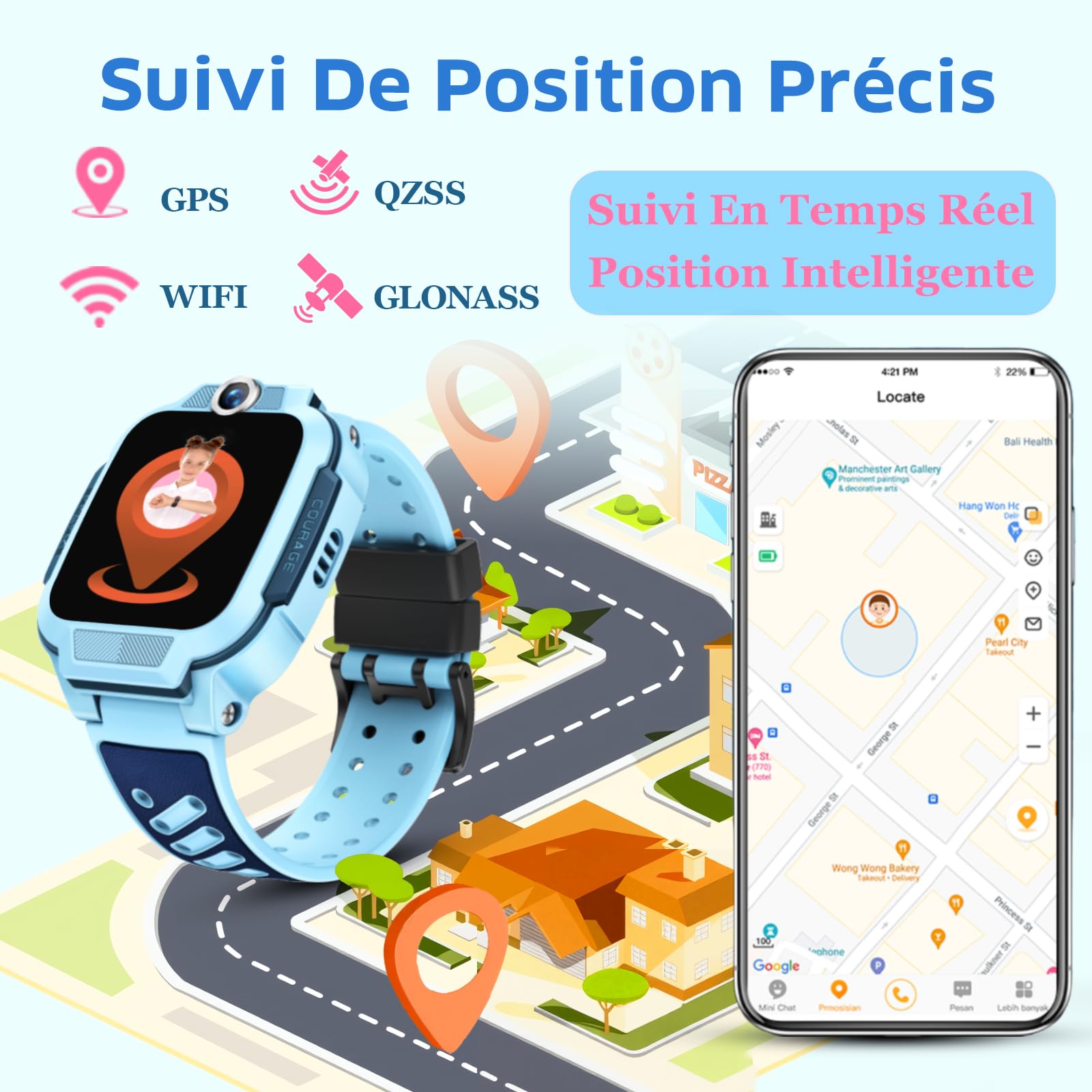 imoo Z3 Montre Connectée Enfant 4G avec GPS & Carte SIM, Appels Vidéo, WiFi, SOS, Étanche IP68 – Montre Téléphone pour Filles et Garçons(Bleu)