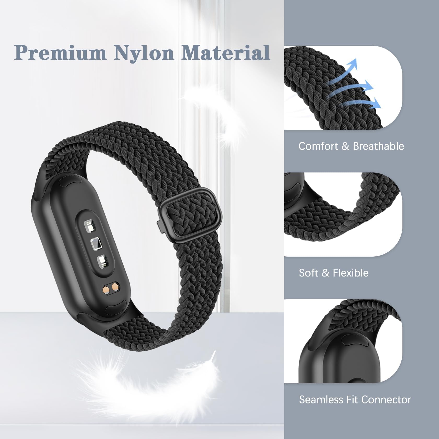 Pleciona bransoletka Mi Band 9 / Mi Band 8 dla mężczyzn i kobiet, elastyczny, miękki nylon, pasek do zegarka, zapasowy pasek do Xiaomi Smart Band 9 / Xiaomi Smart Band 8, 2 sztuki