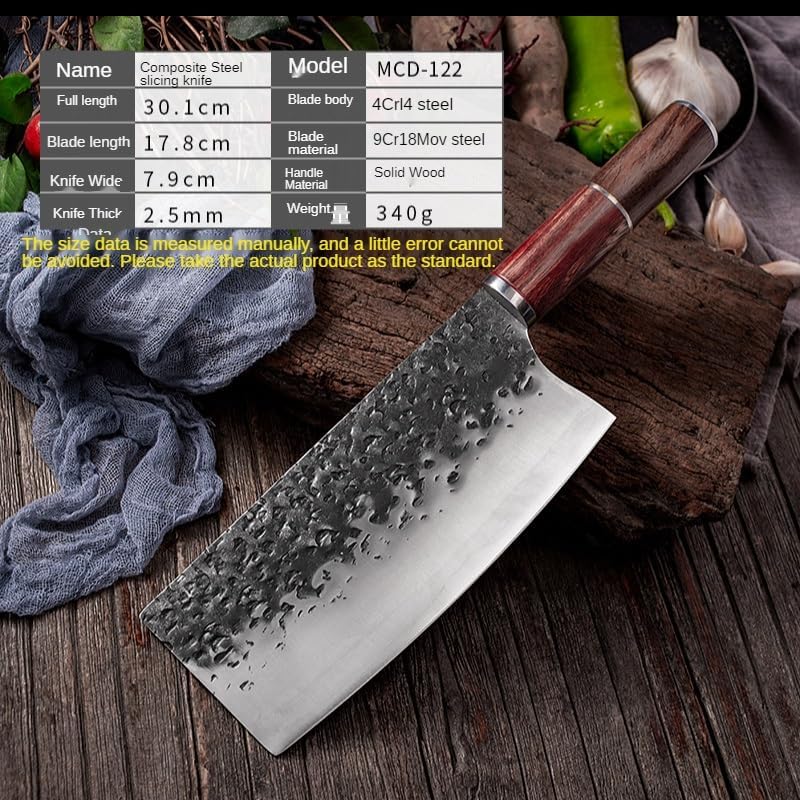 Meat Cleaver,Cleaver Knife, Forged Clip Steel Slicing Knife Chinese Kitchen Knife for Cutting Meat Dishes Hand-sharp 9Cr High-carbon Triple Steel