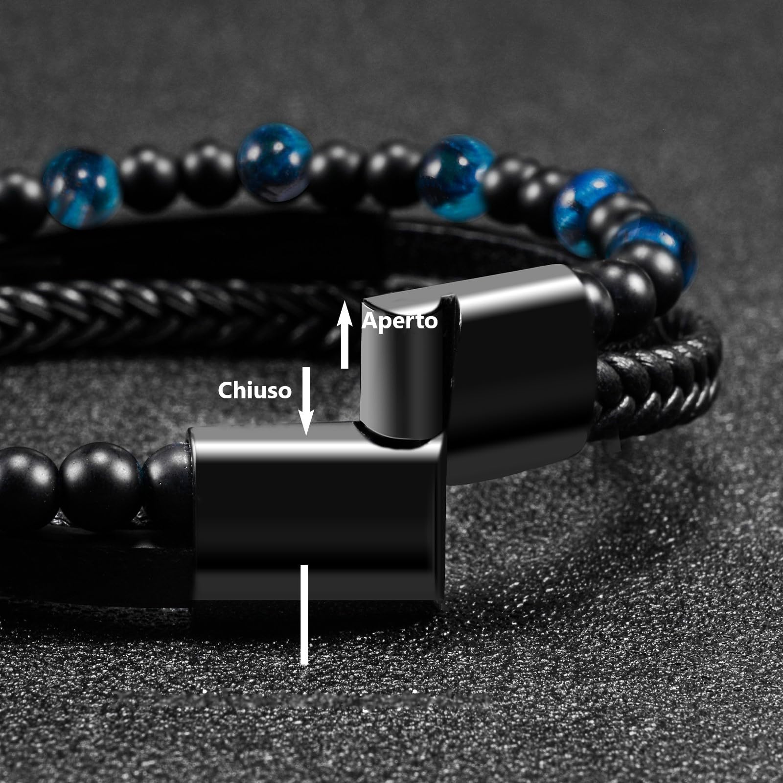 VGWON Regalo Uomo Bracciale da Uomo in Vera Pelle con Pietre Naturali, Regalo per Lui Marito Fidanzato Figlio Papà Nonno, Regalo San Valentino Compleanno Natale Anniversario