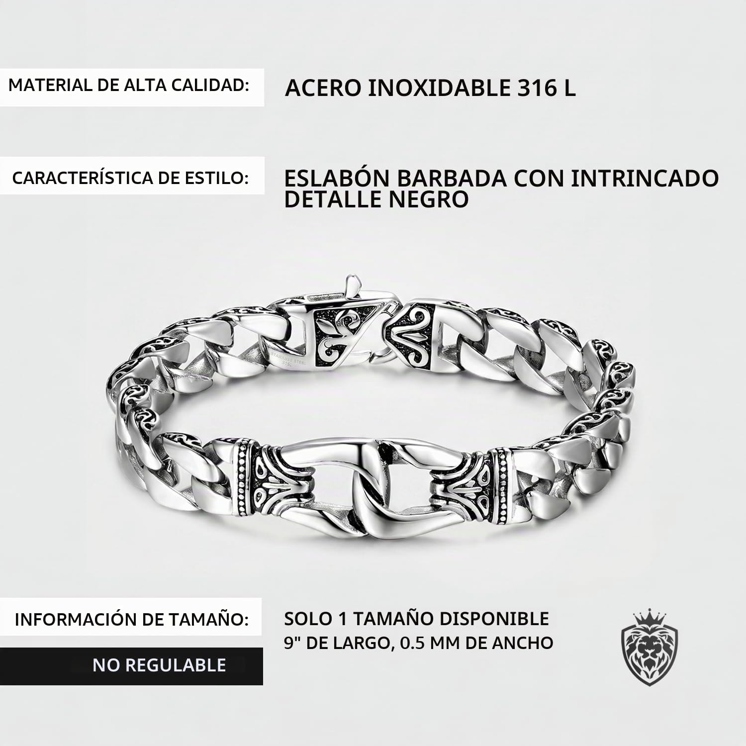 URBAN JEWELRY - Increíble pulsera de eslabones de acero inoxidable para hombre, plata y negro, 22,8 cm con opción de collar de 53,3 cm (con caja de regalo de la marca)