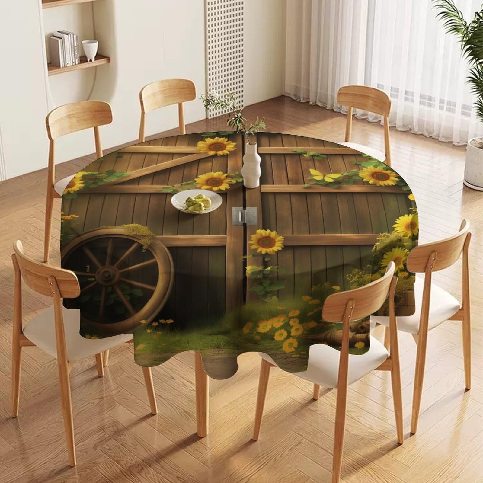 ORDOBO Round Table Cover -Yellow Flowers 3D Print Waterproof Protect Table Cover Fashion Countertop Decoration For Kitchen Home Dinner 177X177Cm