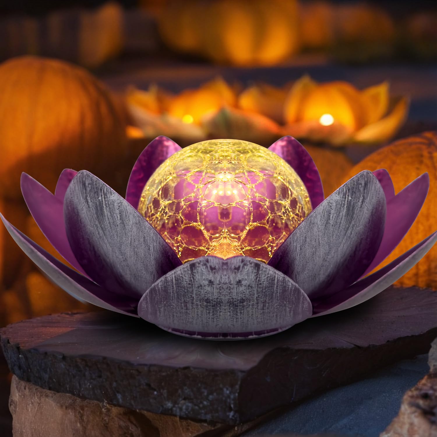 Kyduu Outdoor Decorations Lotus Light, Solar Lights Outdoor Garden Ornaments, LED Lotus Lamp Flower