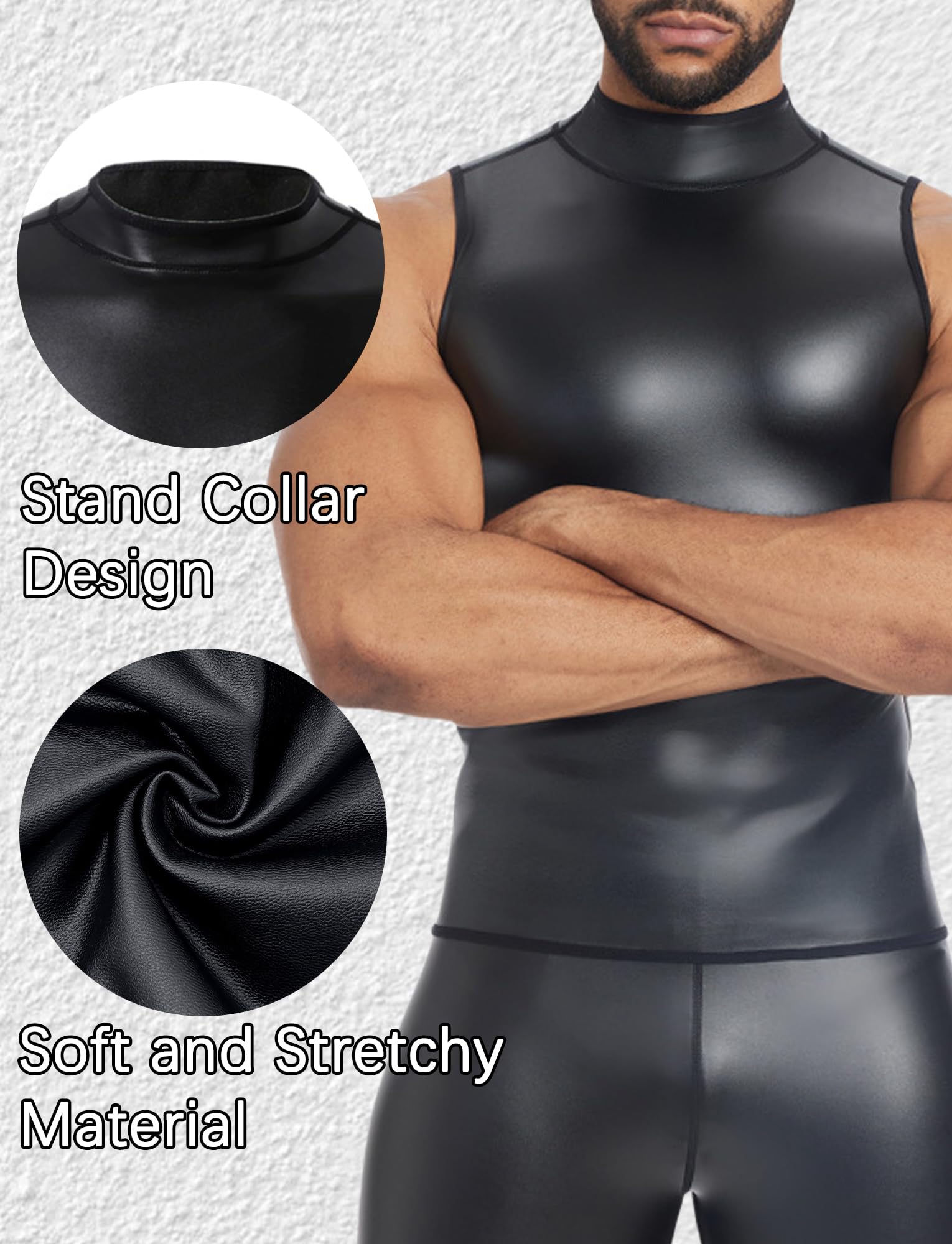 Camiseta de tirantes sexy de piel para hombre, Slim Fit brillante, chaleco de efecto húmedo, sexy, top deportivo, fitness, hombre, clubwear wetlook traje de noche club