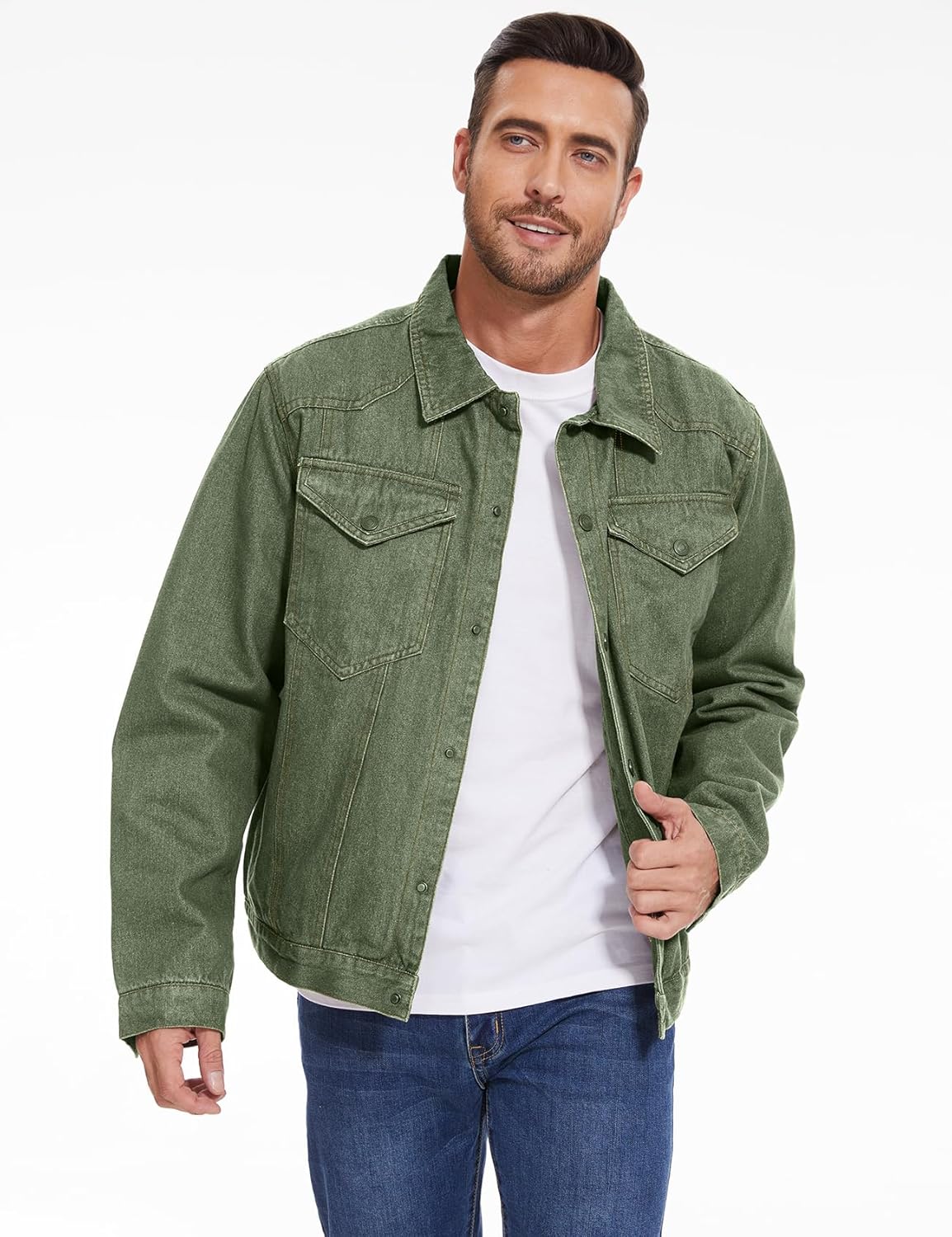 PEHMEA Men's Lined Flannel Denim Stylish Cowboy Trucker Coat Snap Button Rugged Western Shirts Jackets - Image 2