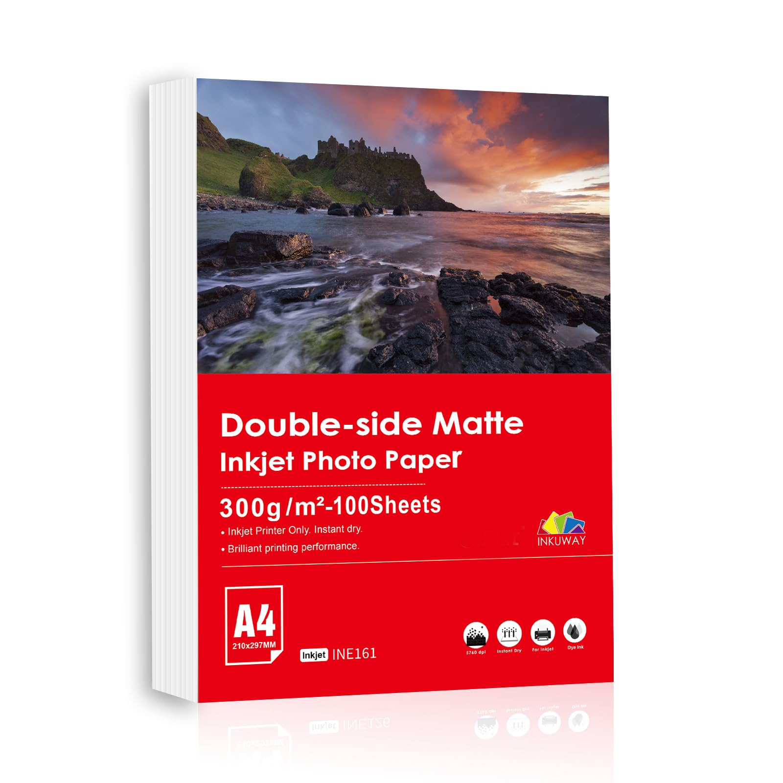 A3/A4 300 g/m², dwustronny, matowy, grubego ciężkiego papieru fotograficznego – atramentowy do menu, kalendarza, druku (A4, 300 g/m² x 100 ark.)