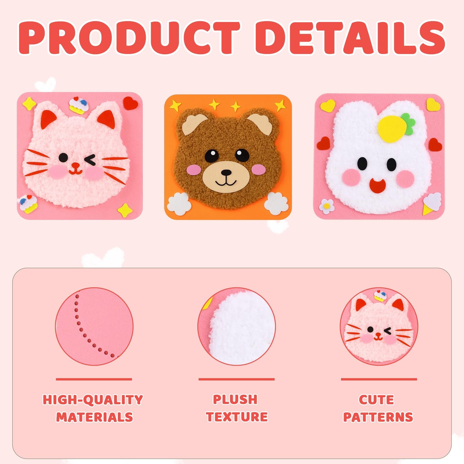 YgonziRuvc DIY Embroidery Doll Set for Children 3 Pack Kids Sewing Kit with Rabbit Cat Bear - Image 3