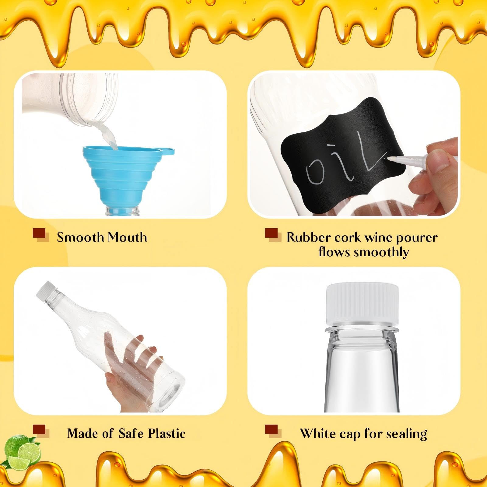 Dandat 12 botellas vacías de cuello largo de 32 onzas con tapas de rosca, botellas de vino de plástico transparente, botellas de coquito caseras, reutilizables para licor, condimentos, uso en hielo