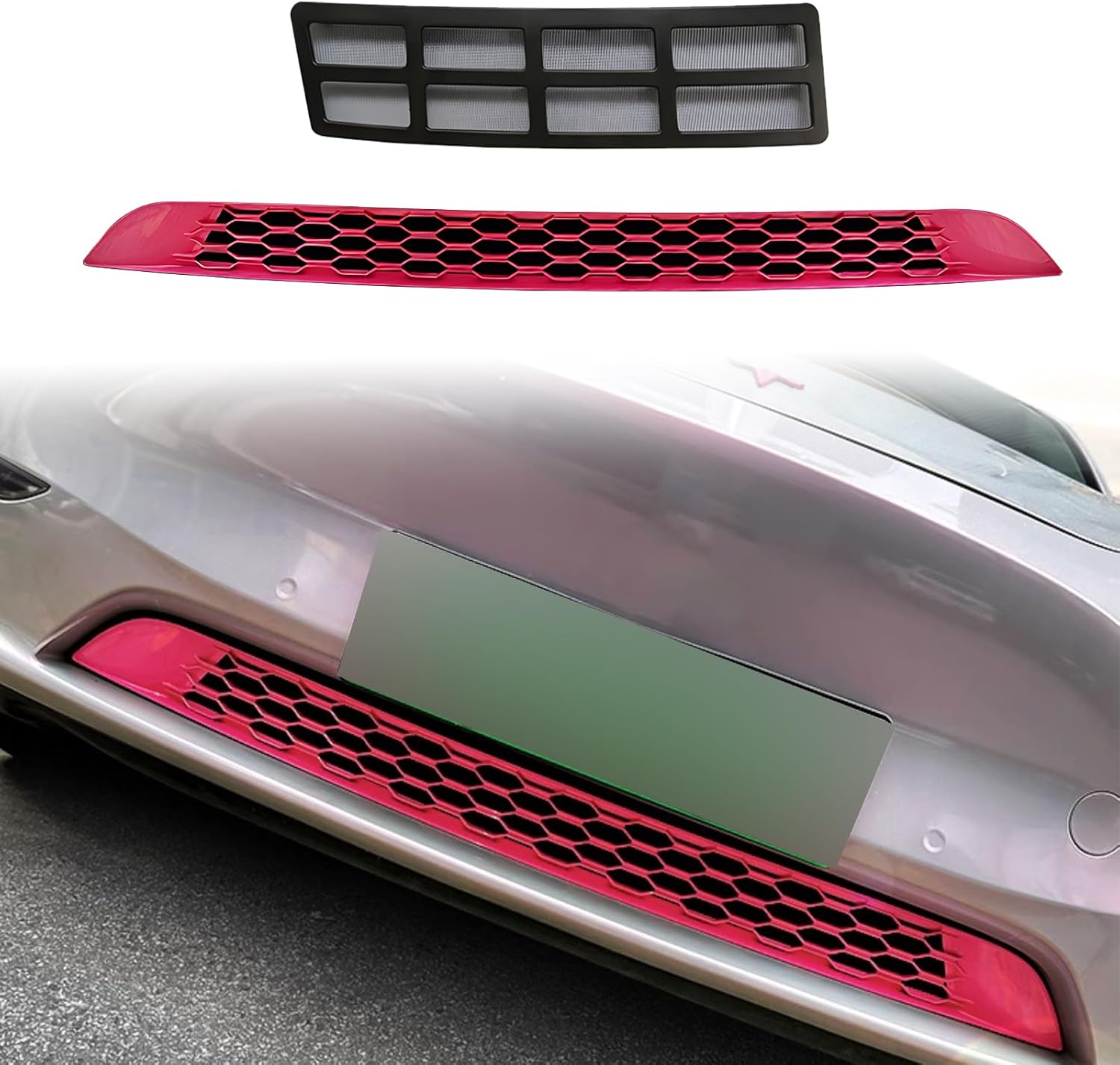 Front Grill Mesh Grille Inserts compatible with Tesla Model 3 and Air conditioning Air Intake Vent Grille Cover for Tesla Model 3 2017-2023 Accessories 2Pcs-set(Pink)