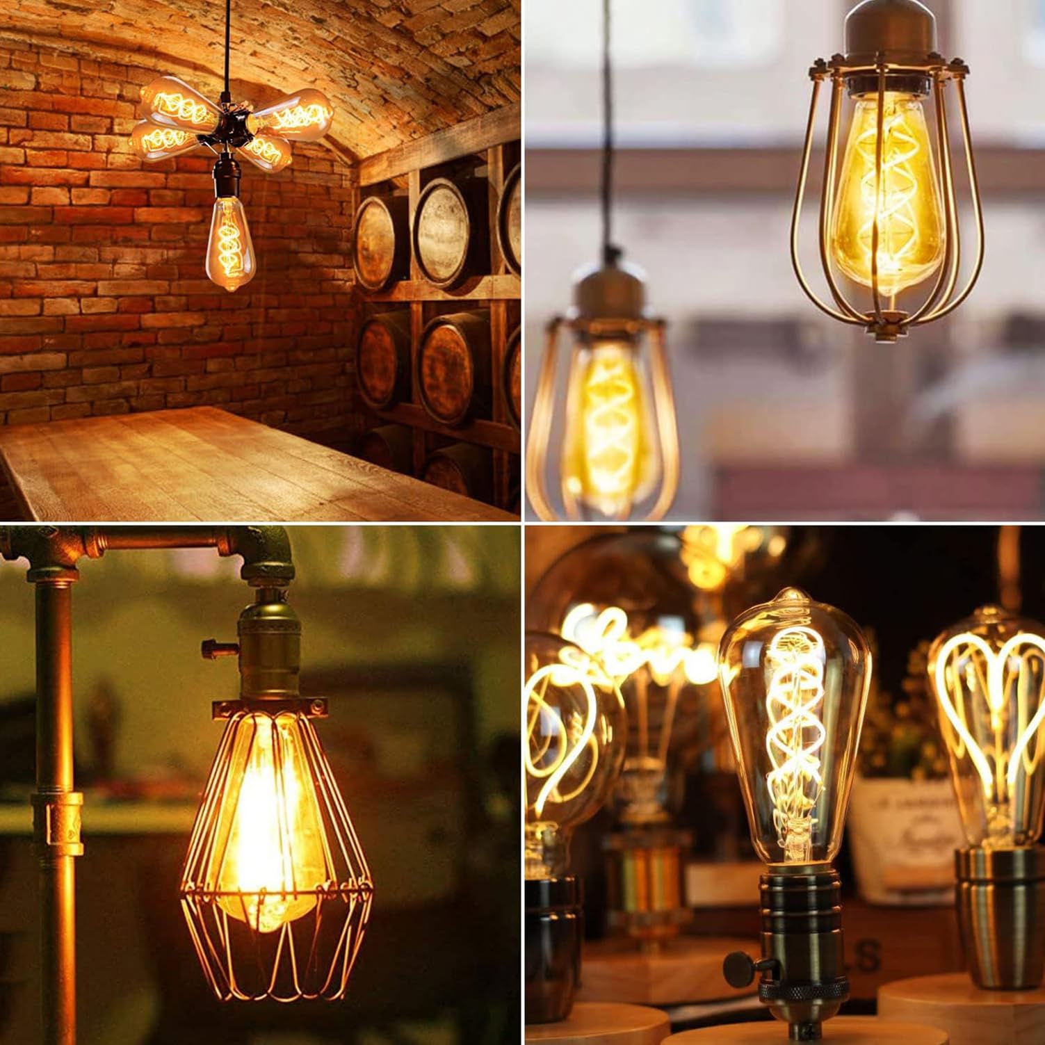 Lampadina Edison vintage E27, E27 LED vintage dimmerabile 4W Lampada LED retrò 2700K Lampadina Edison E27 vintage ideale per un'illuminazione nostalgica e retrò nel bar di casa - 6 pezzi（ST64 HPS）