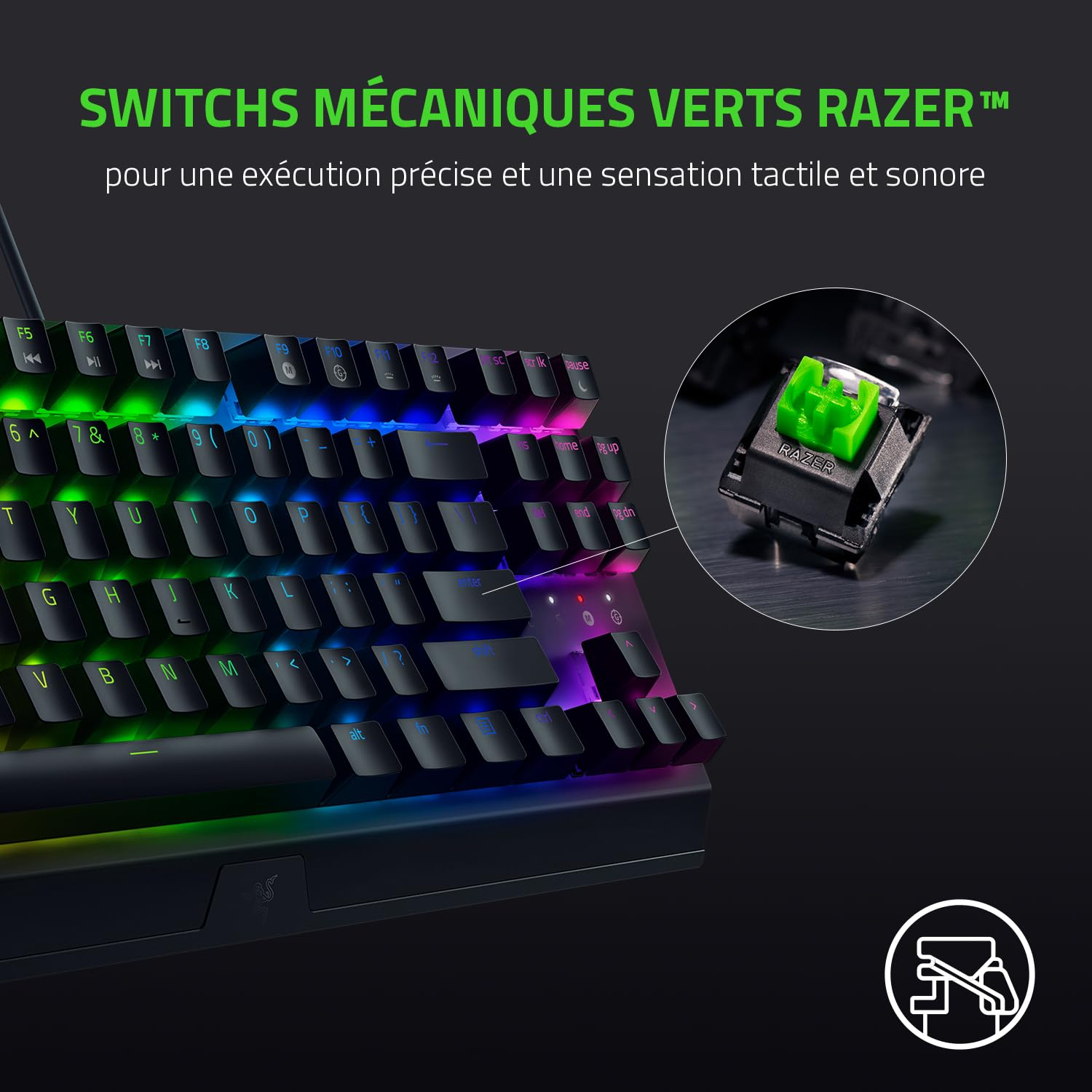 Razer BlackWidow V3 Tenkeyless (Switches Verts) - Clavier Gamer Mécanique Compact (Switches Mécaniques Clicky, Format Tenkeyless, Touches Programmables) Clavier AZERTY | Noir