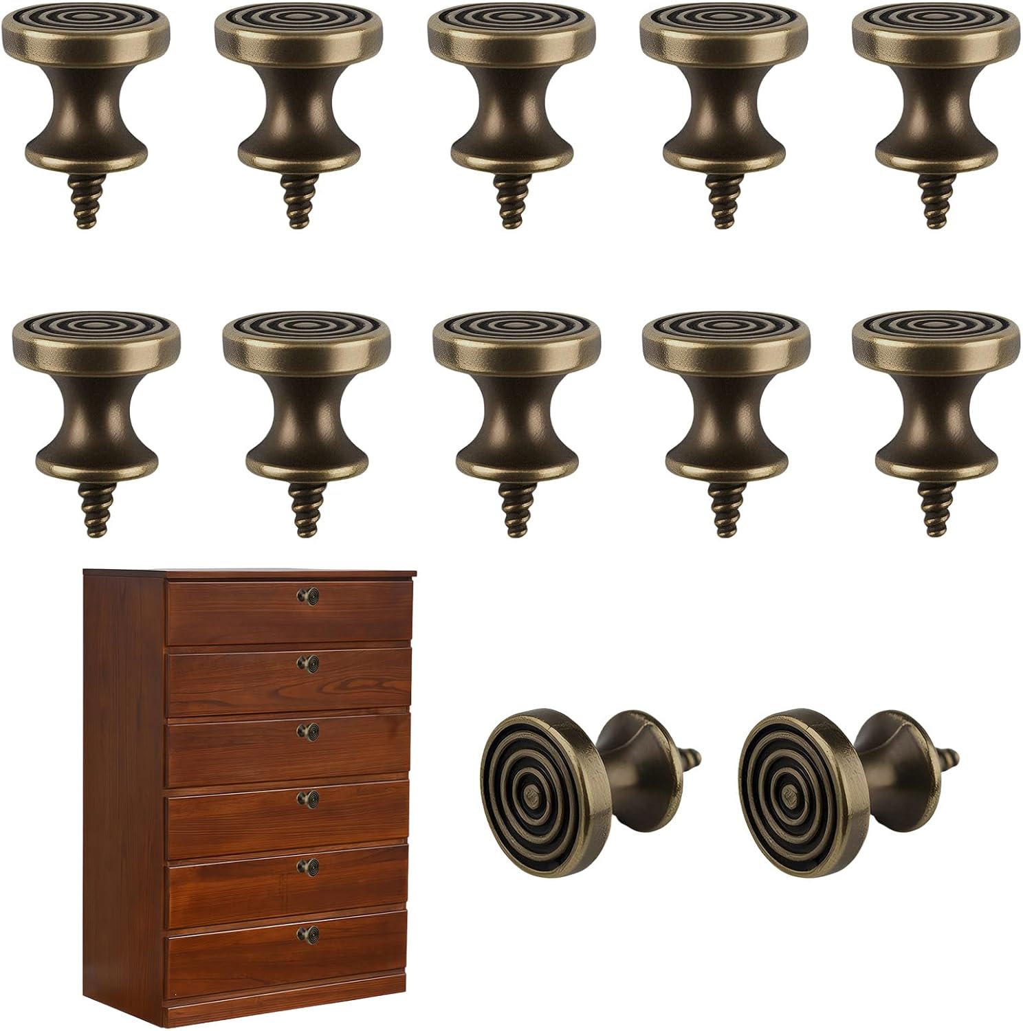 12 Pcs Small Drawer Knobs, Mini Round Cabinet Pulls, Solid Zinc Alloy Vintage Metal Handles with Self Tapping Screws, Antique Style Furniture Hardware for Small Drawers and Jewelry Box