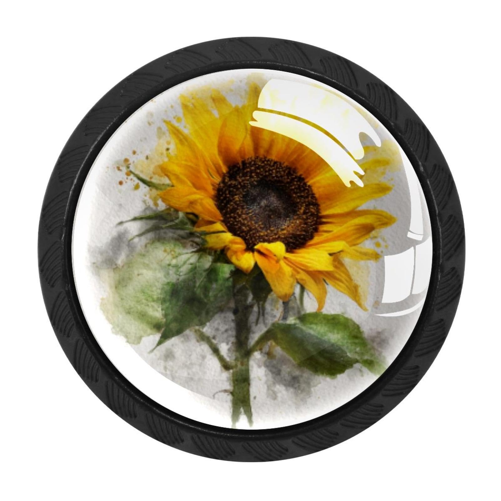 CHENZZZZ 4 Pack Round Cabinet Knobs for Kitchen Bathroom Closet Dresser Cabinets, Watercolor Art Sunflower