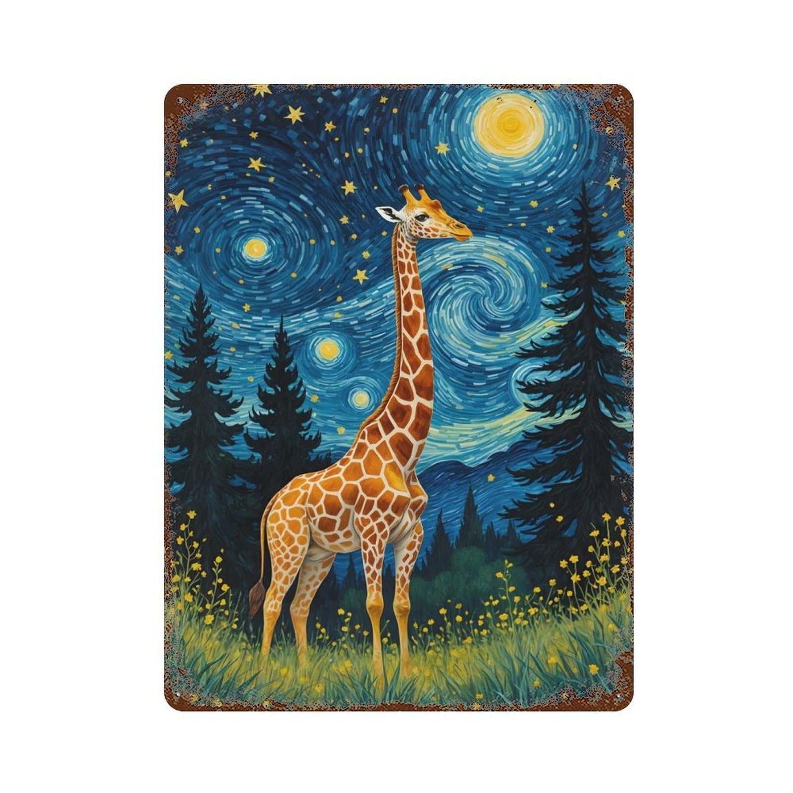Garage Style Giraffe Starry Rusty Metal Tin Sign 15.7"x11.8", Novelty Wall Decor for Bar And Workshop