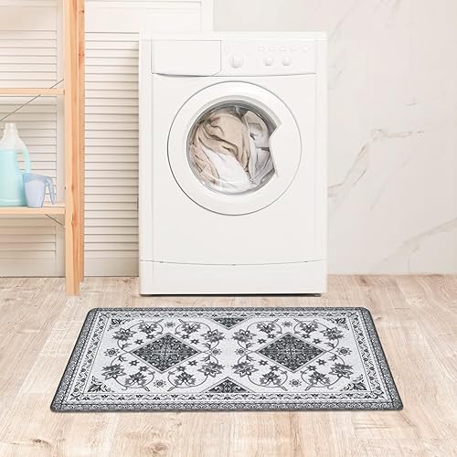 Miniatura 3 de ASPMIZ Alfombras de cocina bohemias grises antideslizantes, impermeables, acolchadas, antifatiga, alfombras de cocina de espuma viscoelástica para