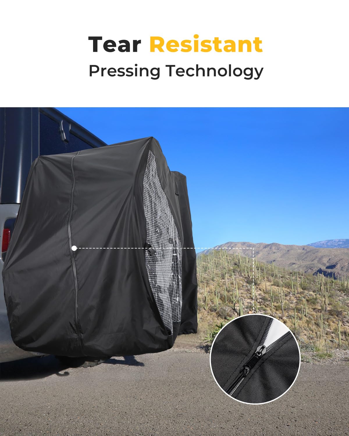 BougeRV Funda para bicicleta para transporte en rack, cubierta de bicicleta de viaje 2/3/4 con luz trasera transparente para SUV, caravana, camión, cubierta gruesa 600D Oxford impermeable para