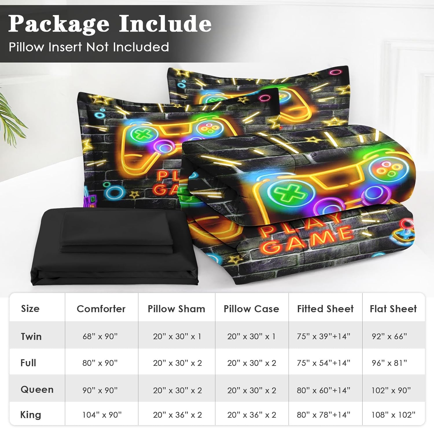 WeCozy Queen Size Gaming Comforter Set, Video Game Gamepad 7 Pcs Bedding for Kids and Teens, Game-Themed Gamer Boys Room Decor with Flat, Fitted Sheet