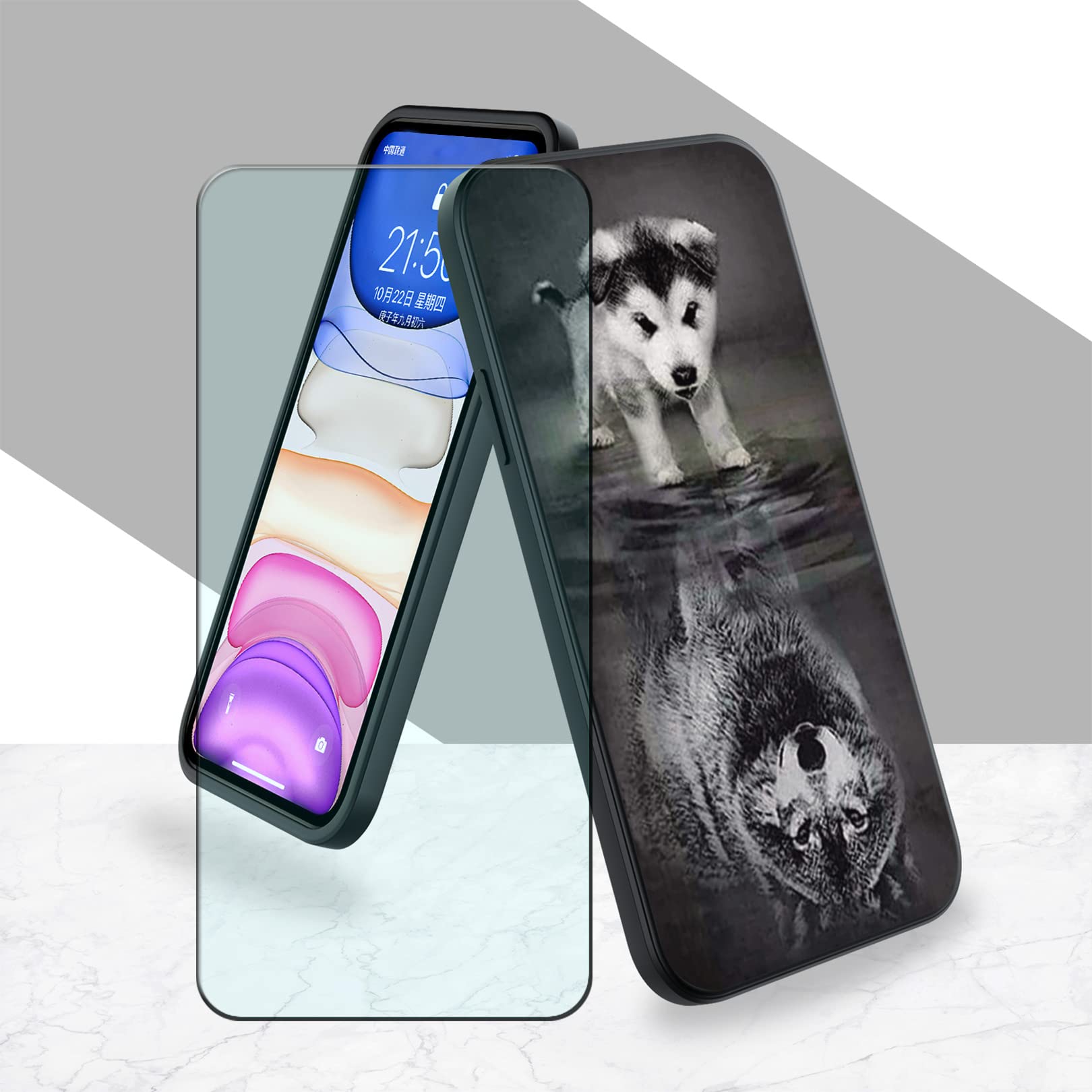 CAXKJE Custodia per Wiko T60 (6.58 Pollice) + Pellicola Vetro Temperato,Nero Cover Morbido Silicone Custodie TPU Cover,per T60 Antiurto Case - A23