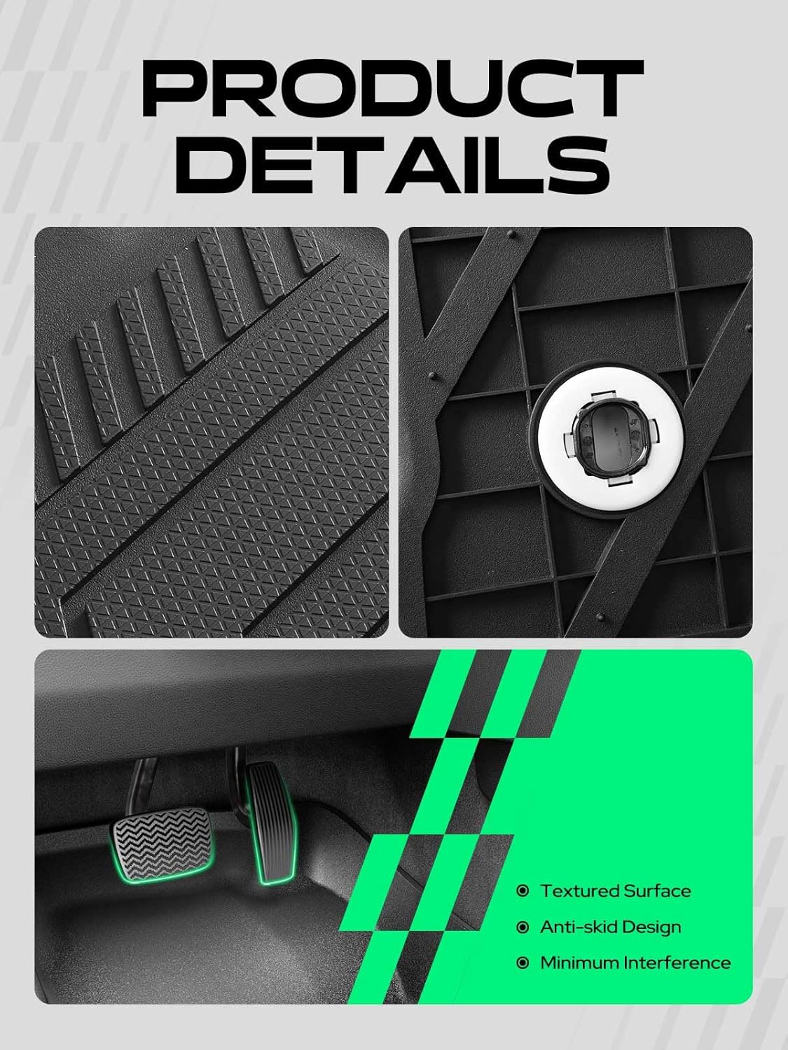 YHTAUTO Floor Mats Compatible with Toyota Tacoma 2024 2025 2026 (Double Cab No Hybrid Automatic Transmission), TPE Floor Liners All-Weather Protection Custom Fit, 1st & 2nd Row, Set of 3 Black - Image 7