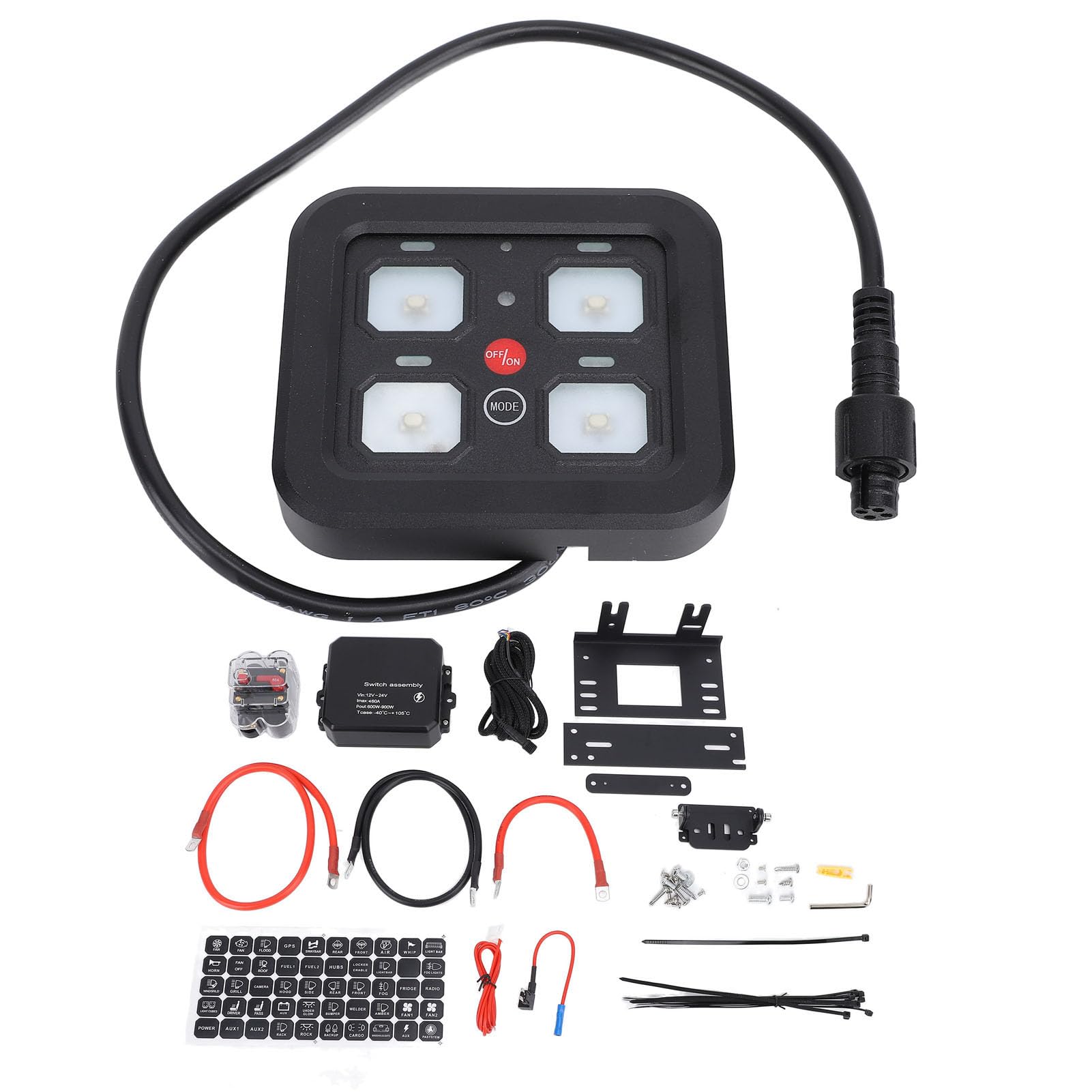 4 Gang Switch Panel, RGB Dimmable Offroad Light Switch Panel, 3 Lighting Modes, Universal Circuit Control Relay System, for RV ATV UTV Truck Car, 12-24V