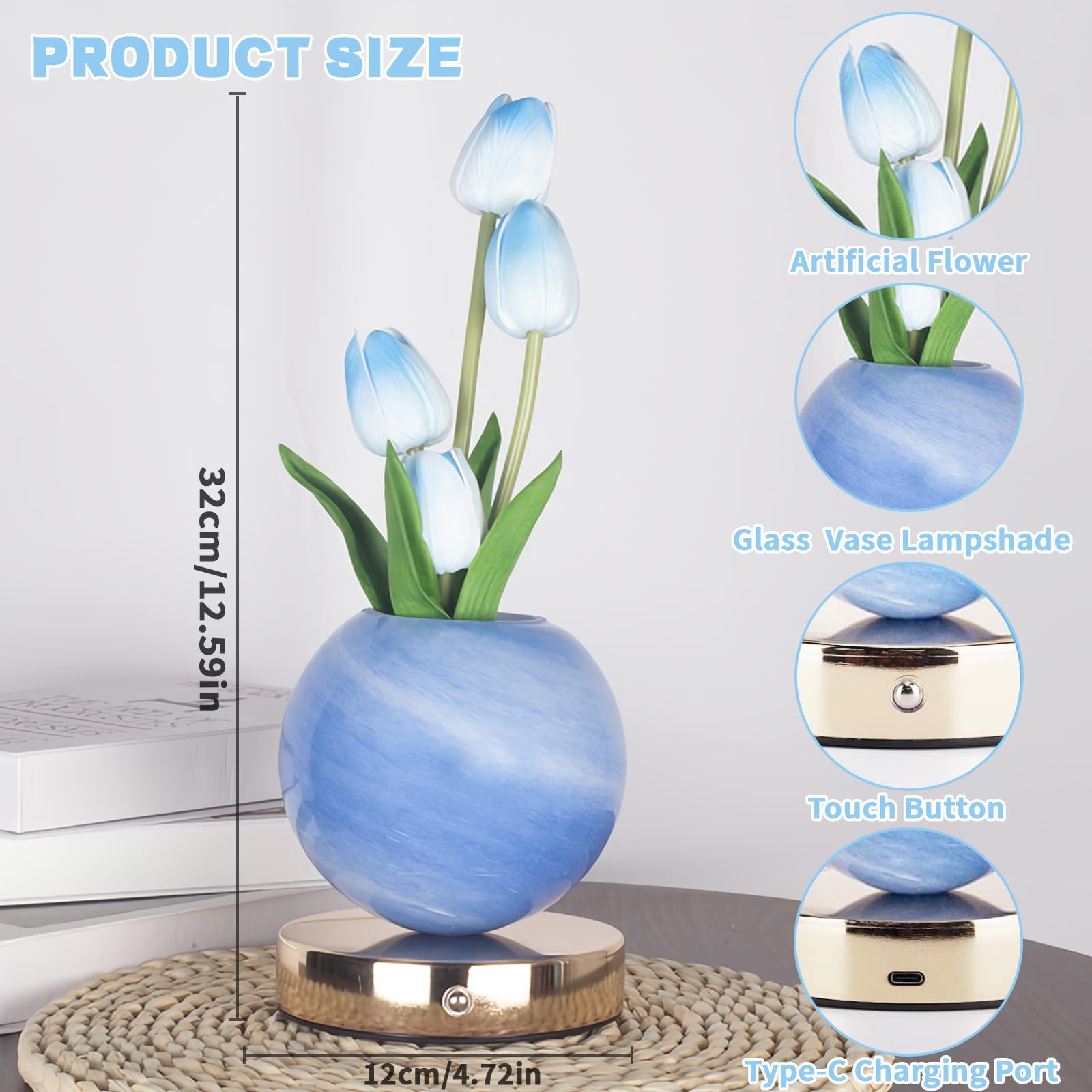 Wekity Tulip Flower Lamps, 3 Colors Dimmable Planet Night Light - Image 2