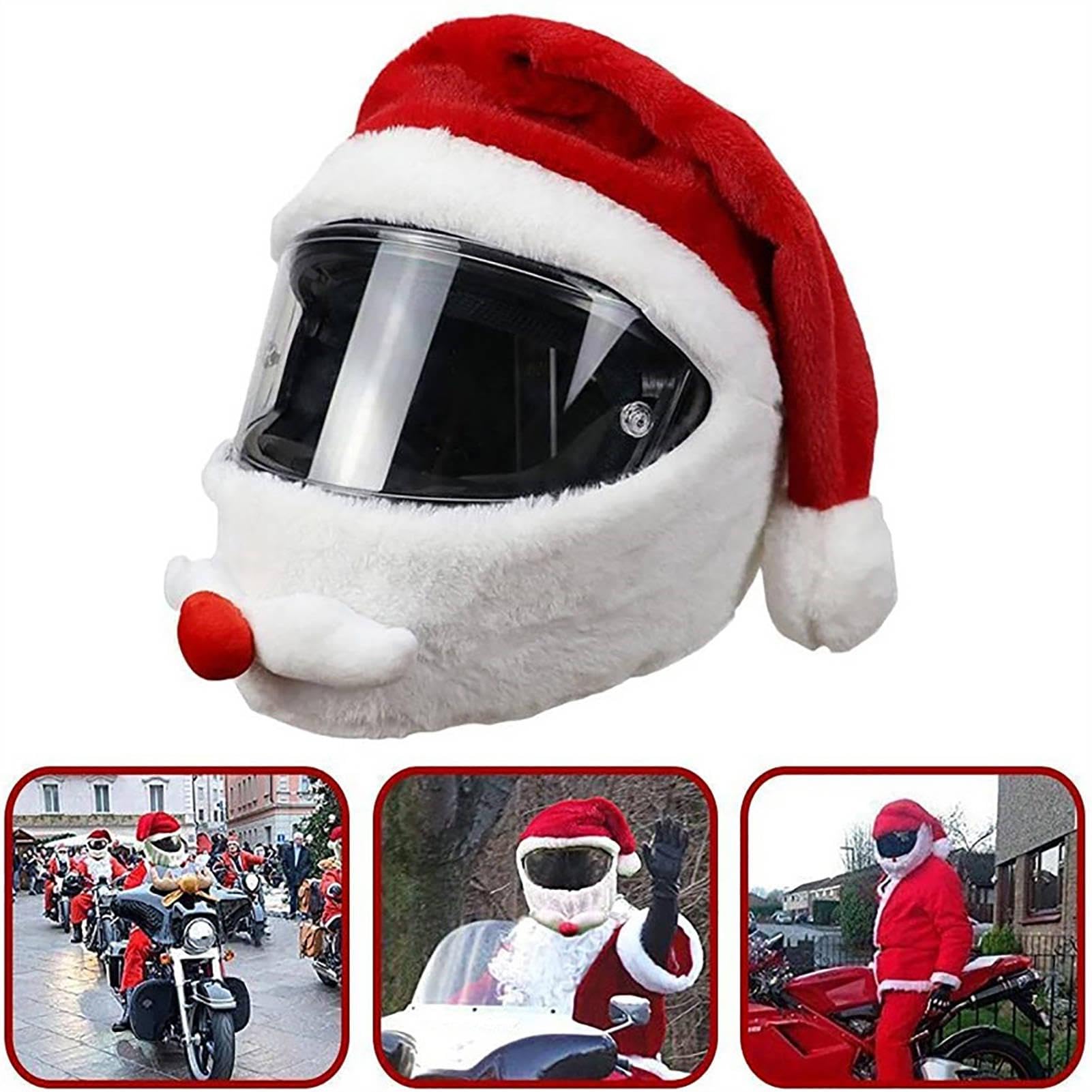 Couvre Casque Moto Pere Noel Housse De Casque Moto Peluche Couvre-Casque De Moto Housse De Protection Casque Moto Full Face Housse Casque Pere Noel