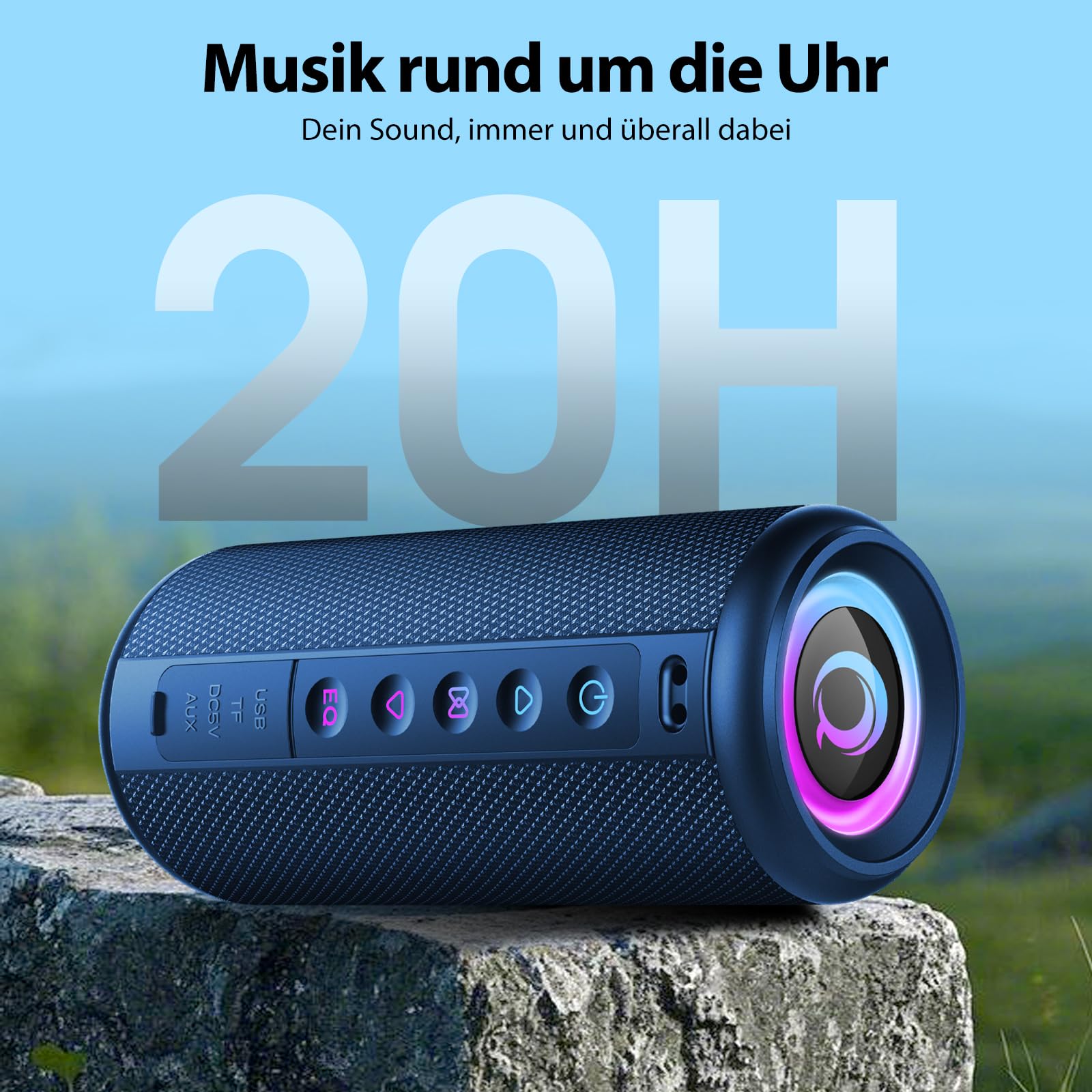 Altoparlante Bluetooth, 2026, carillon Bluetooth 5.4 con luce RGB, portatile, funzione vivavoce, impermeabile IPX7, suono potente per esterni, giardino e viaggi