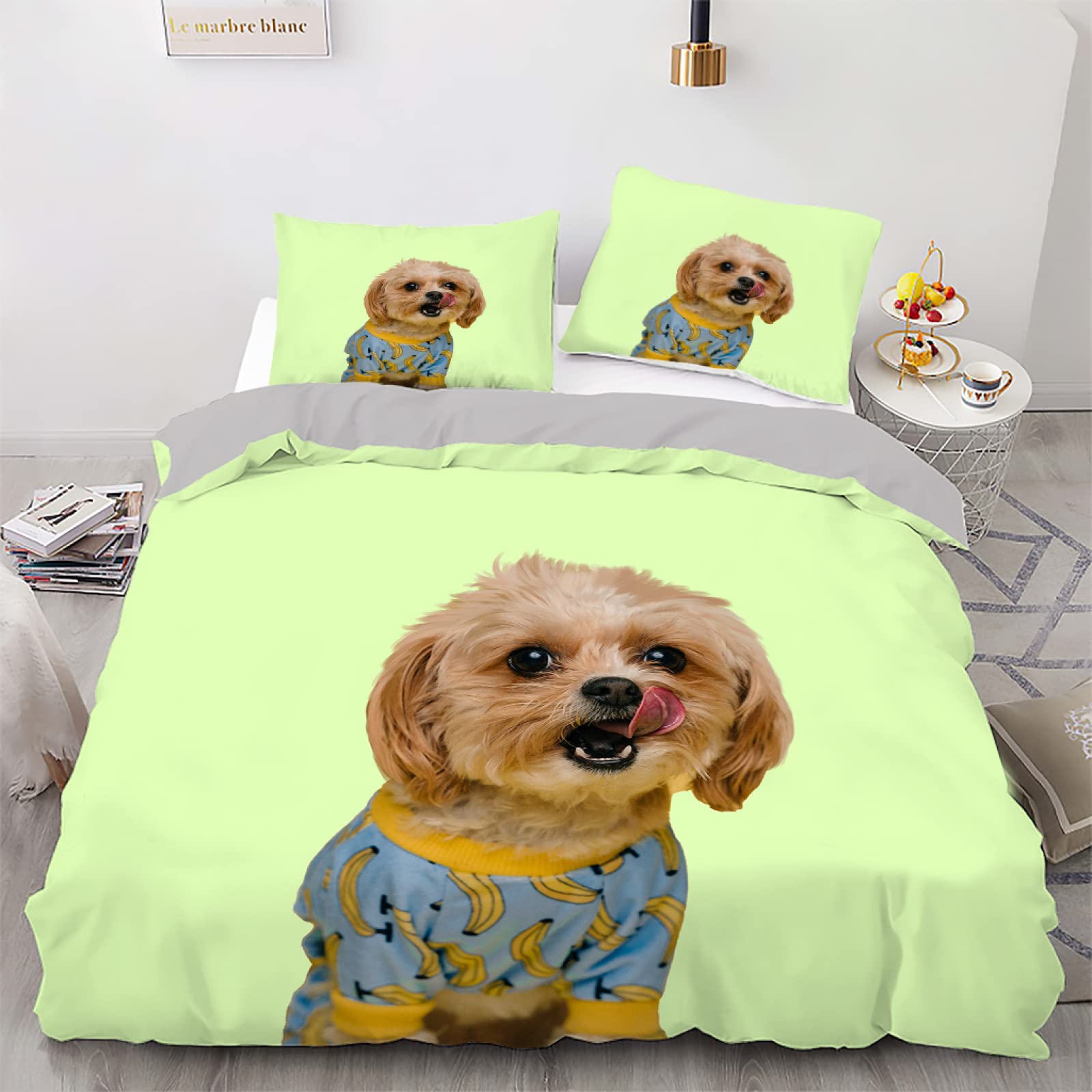 Housse de couette enfant抗皱易洗 90x190 cm parure lit chien jaune microfibre respirante