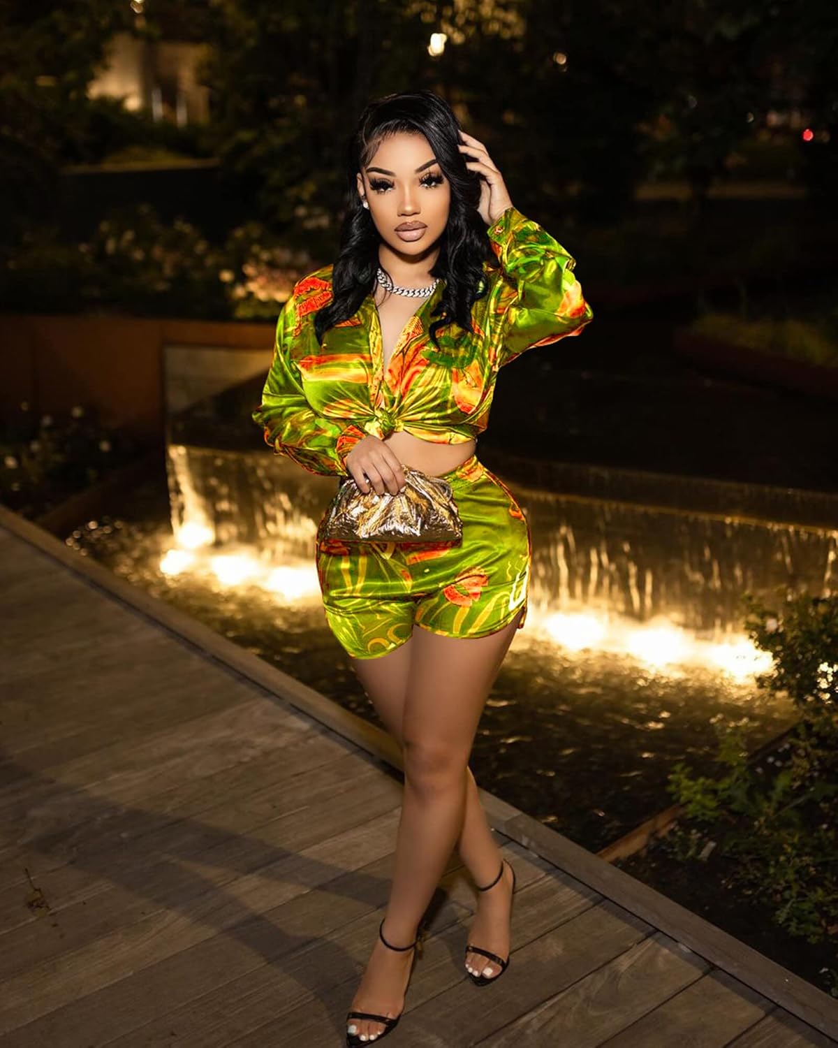 Doweha Women's Summer Two Piece Outfits Lounge Sets Short Sleeve Button Down Crop Top High Waisted Casual Shorts with Pockets - Image 2